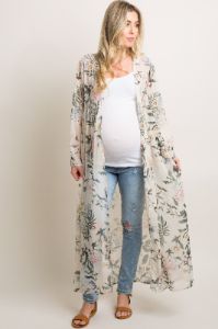 Cream Floral Button Up Long Maternity Cover Up sold by Pinkblush