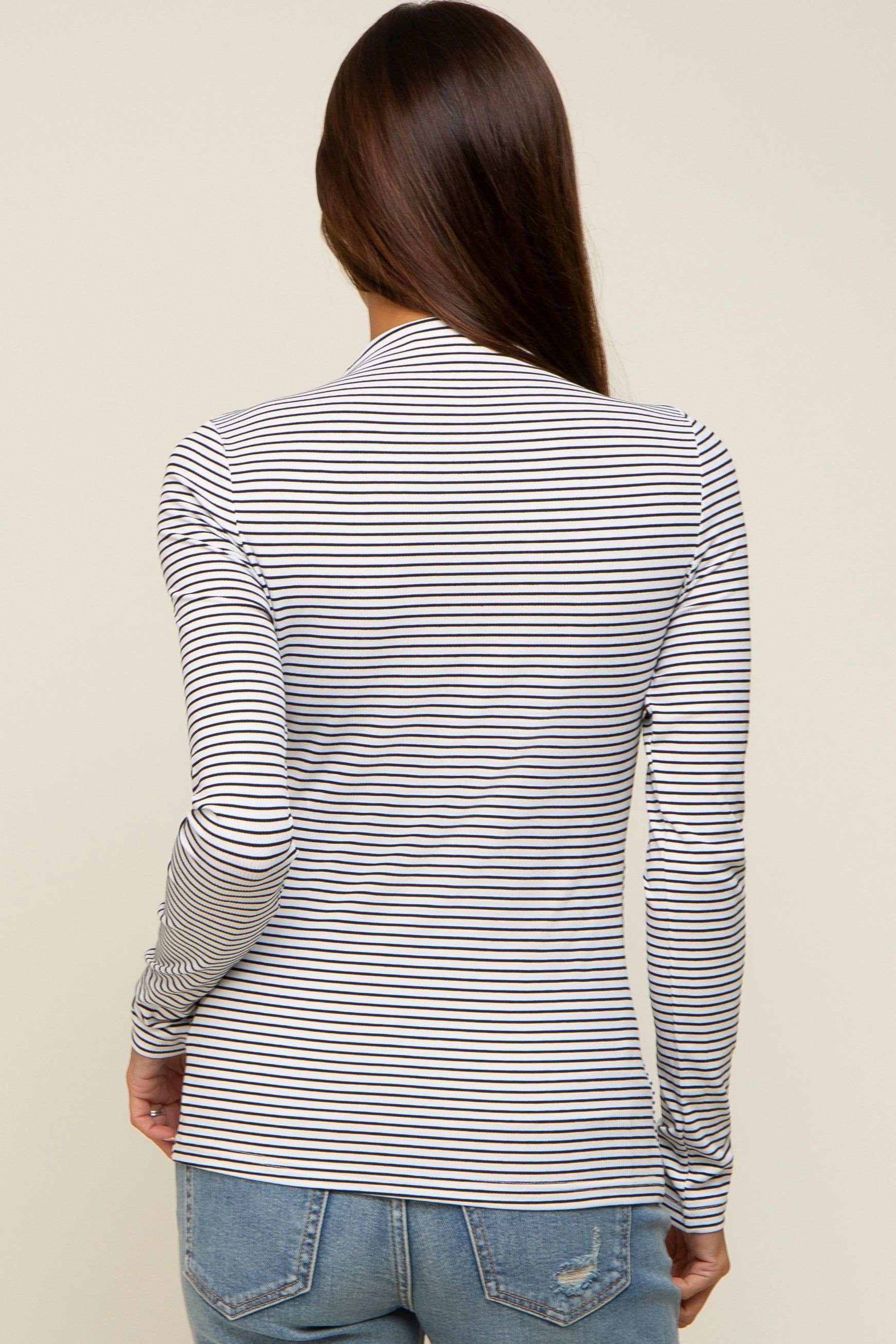 Ivory Striped Mock Neck Long Sleeve Maternity Top sold by Pinkblush product image thumbnail 3