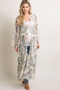 Cream Floral Button Up Long Maternity Cover Up sold by Pinkblush