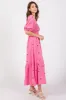 Pink Gauze Smocked Embroidered Square Neck Midi Dress sold by Pinkblush