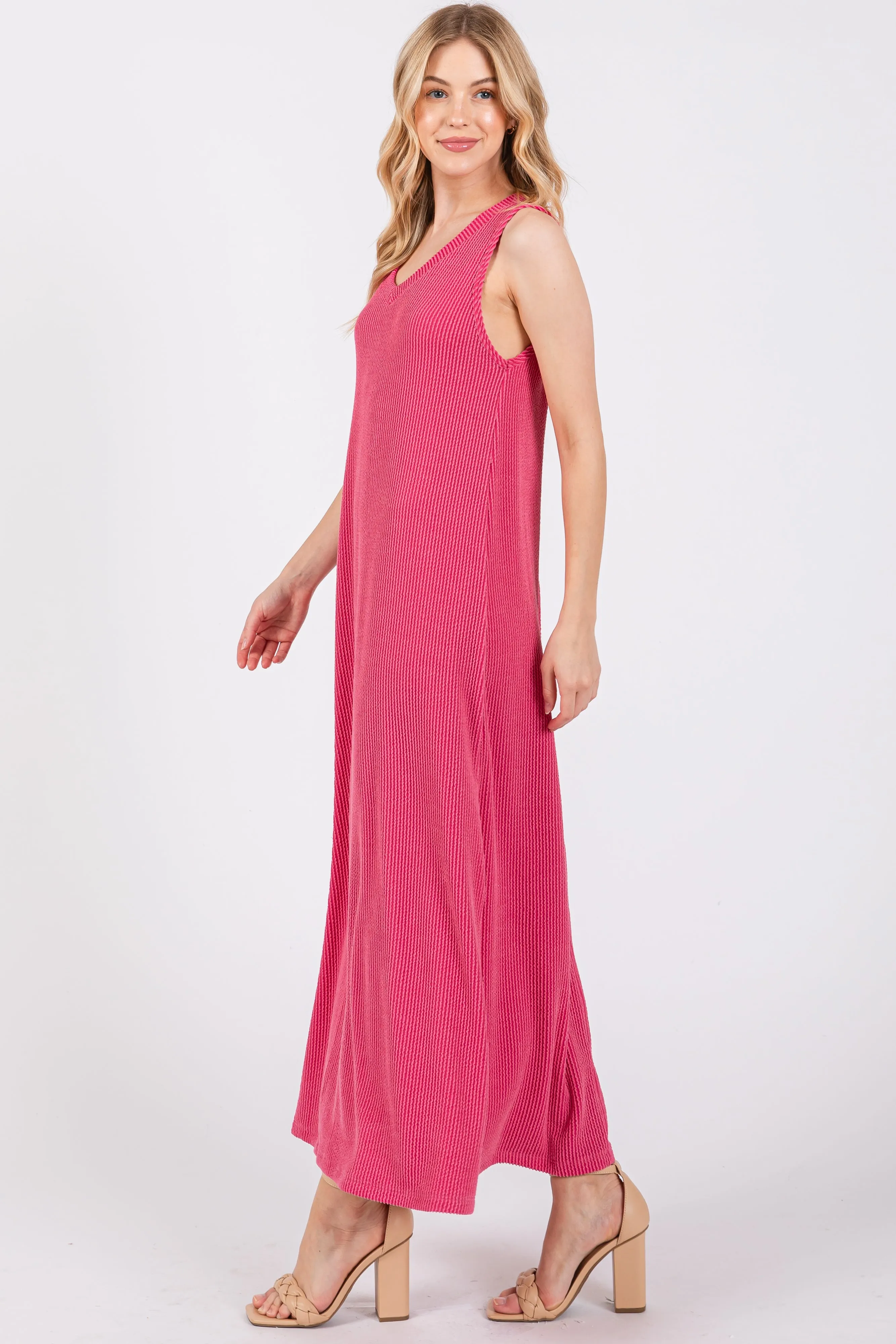 Fuchsia Sleeveless Ribbed Maxi Dress sold by Pinkblush product image thumbnail 2