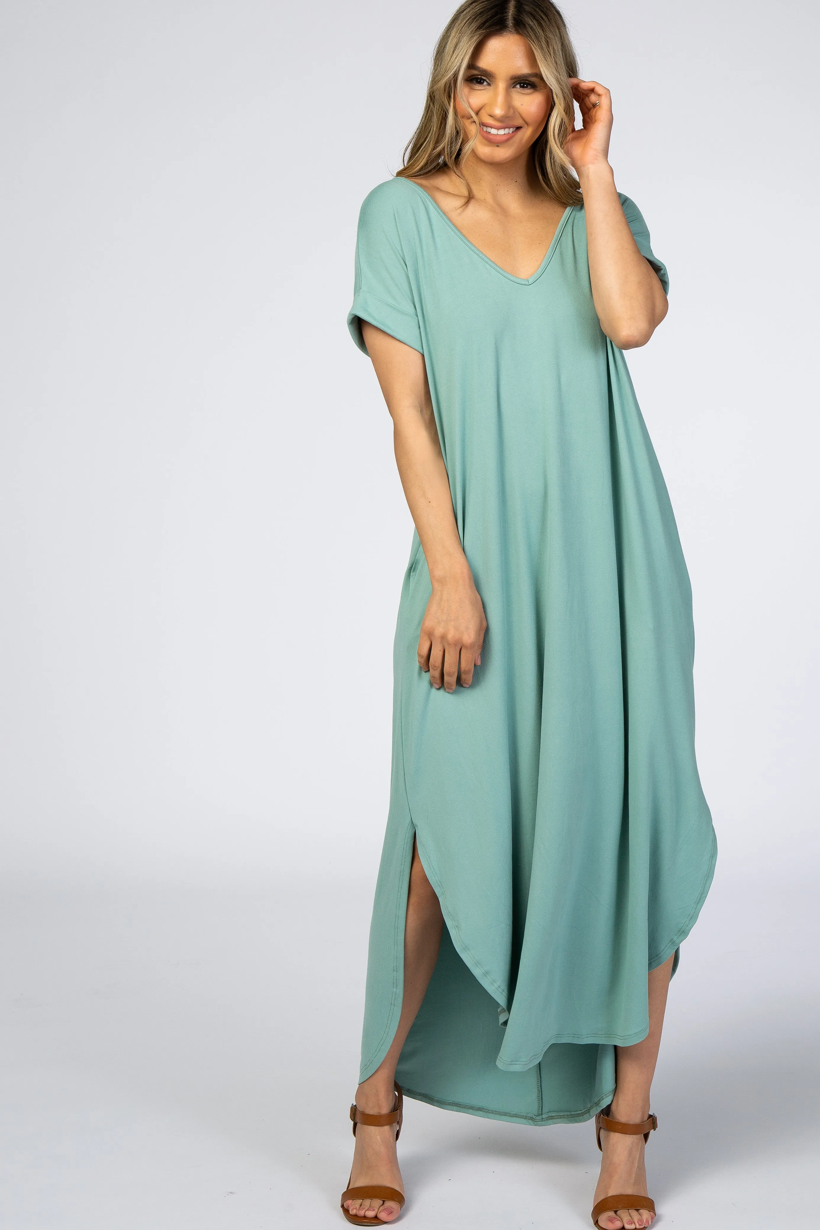 Light Olive Side Slit Maternity Maxi Dress sold by Pinkblush product image thumbnail 5