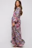 Mauve Floral Chiffon Wrap Front V-Neck Long Sleeve Maternity Maxi Dress sold by Pinkblush