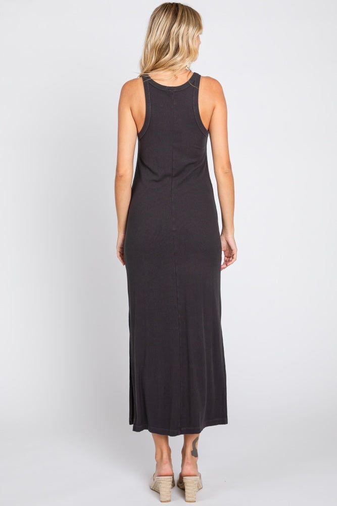 Charcoal Sleeveless Ribbed Side Slit Maxi Dress sold by Pinkblush product image thumbnail 3