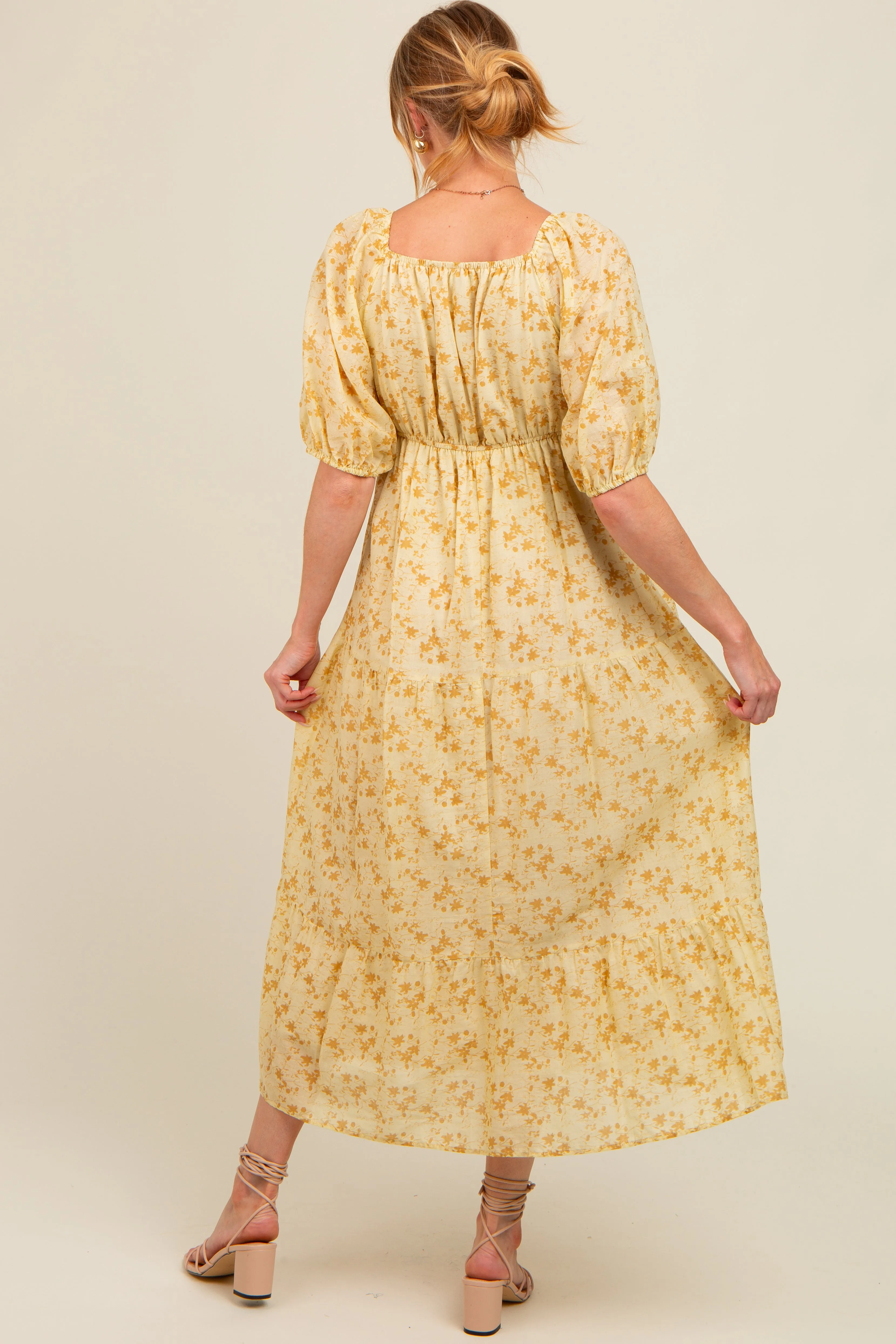 Yellow Floral V-Neck Tiered Maternity Midi Dress sold by Pinkblush product image thumbnail 4