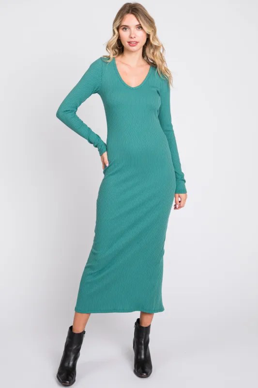 Jade Ribbed Long Sleeve Maxi Dress sold by Pinkblush