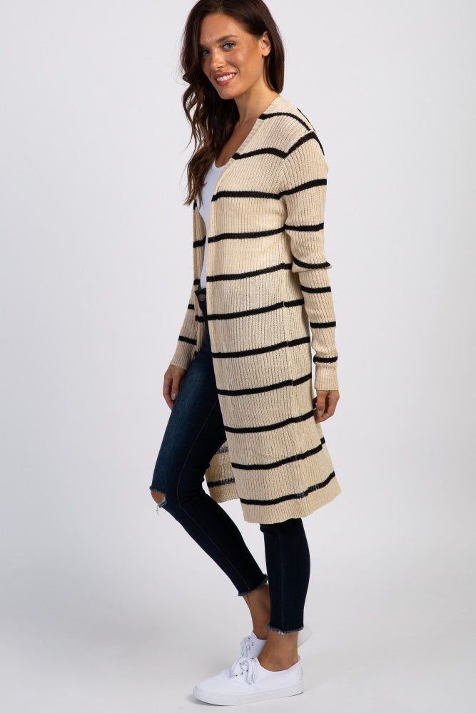 Beige Striped Knit Long Cardigan sold by Pinkblush product image thumbnail 2