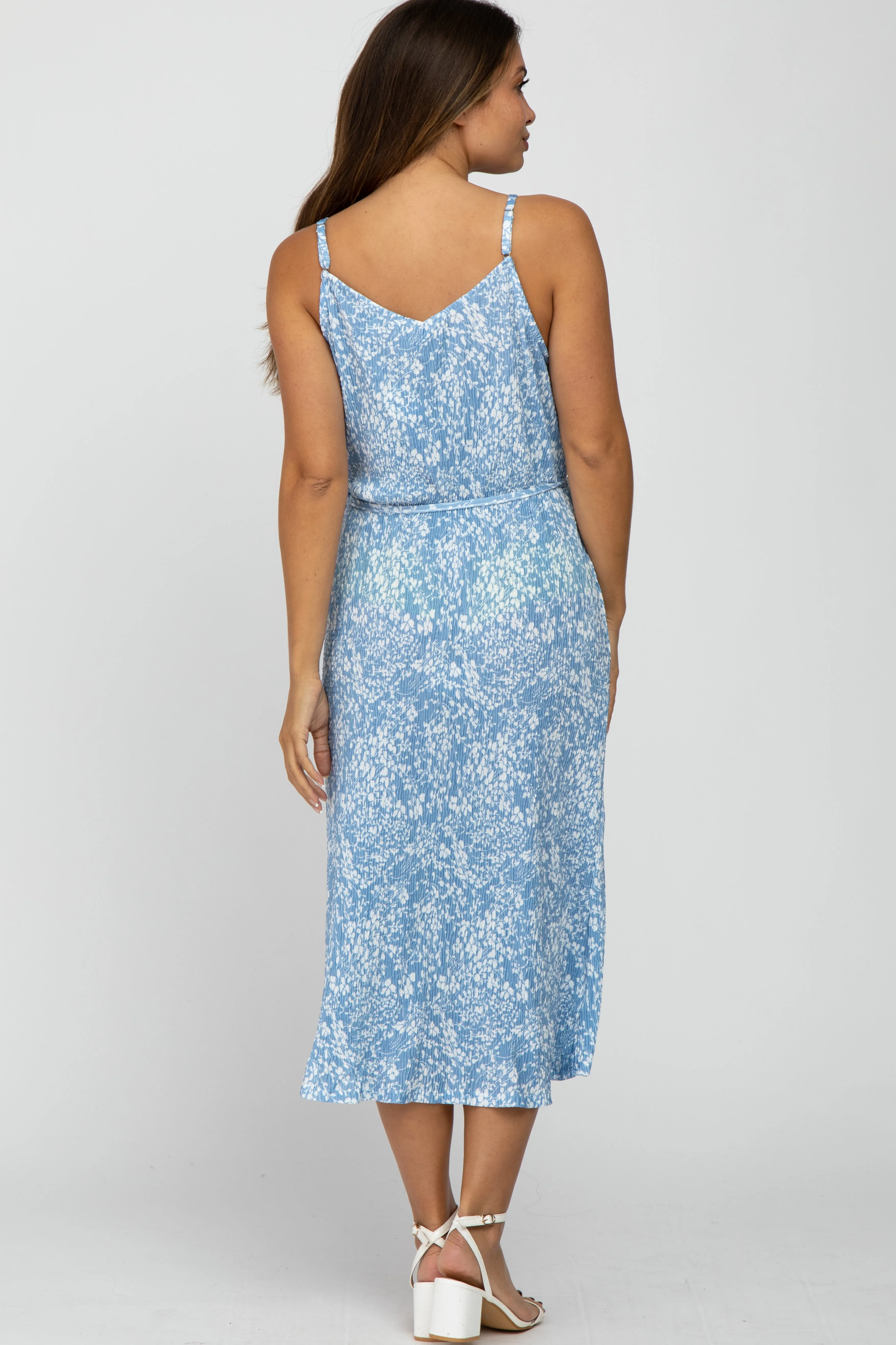 Blue Floral Pleated Maternity Midi Dress sold by Pinkblush product image thumbnail 3