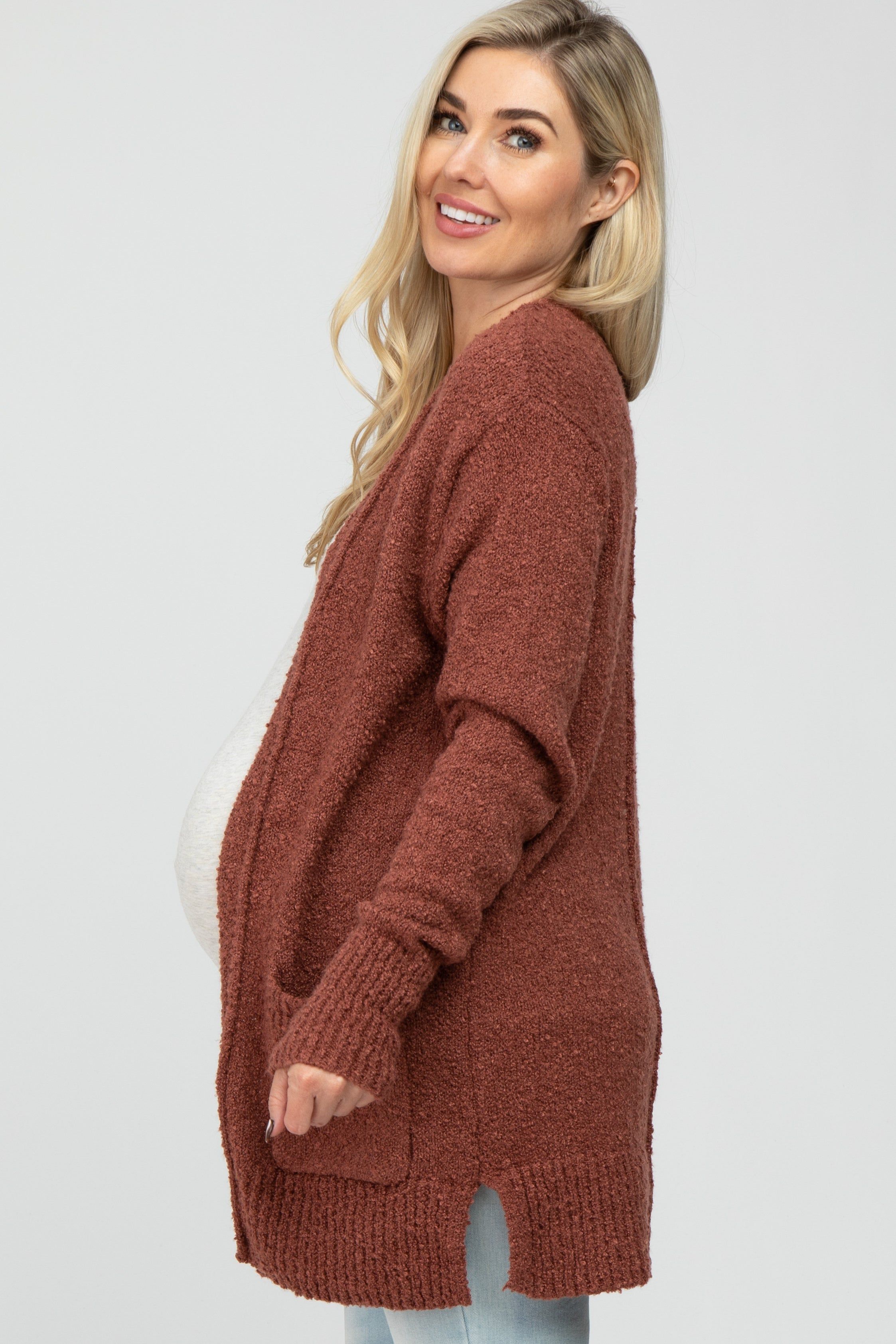 Mauve Popcorn Knit Maternity Cardigan sold by Pinkblush product image thumbnail 3