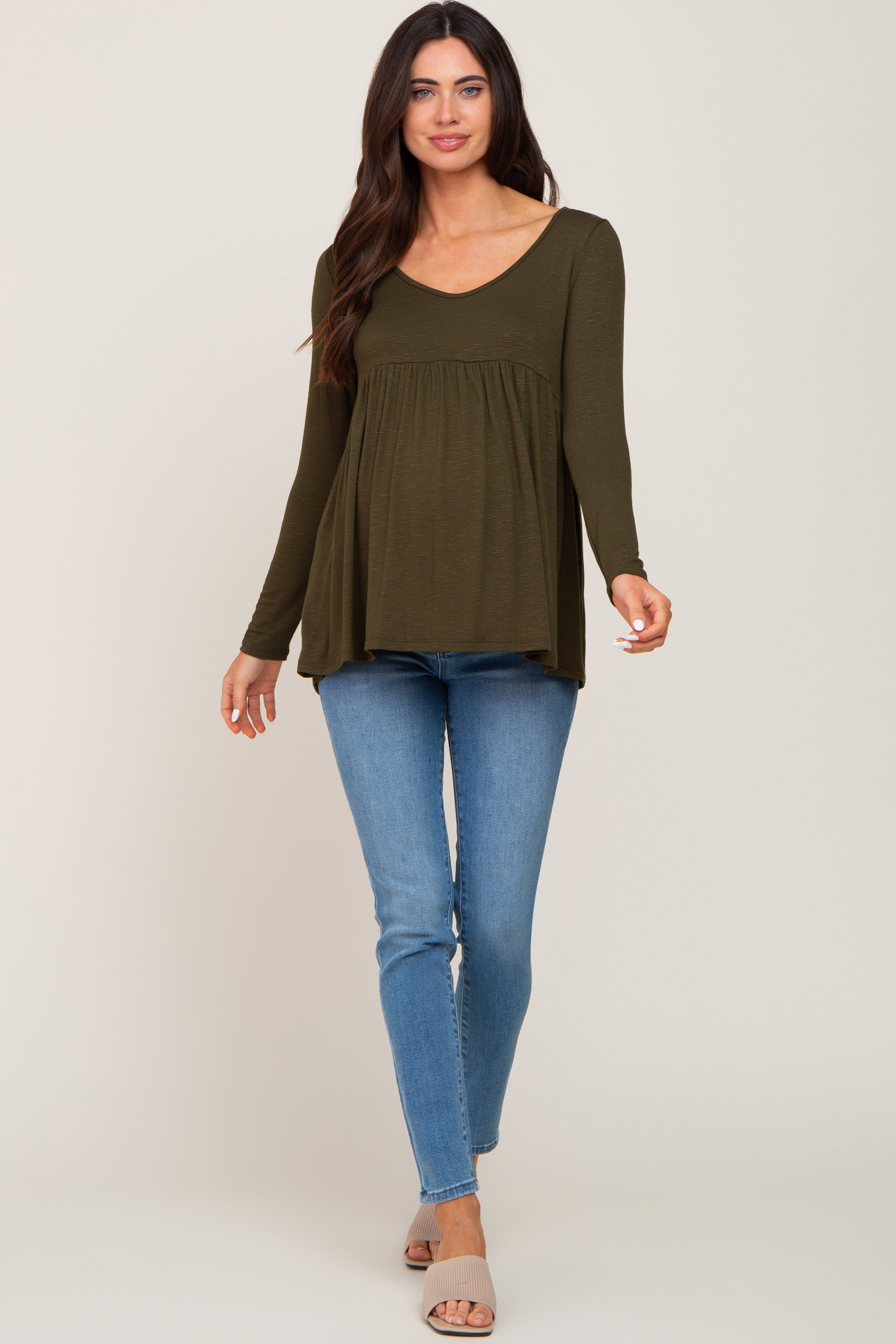 Olive Scoop Neck Long Sleeve Maternity Top sold by Pinkblush product image thumbnail 4
