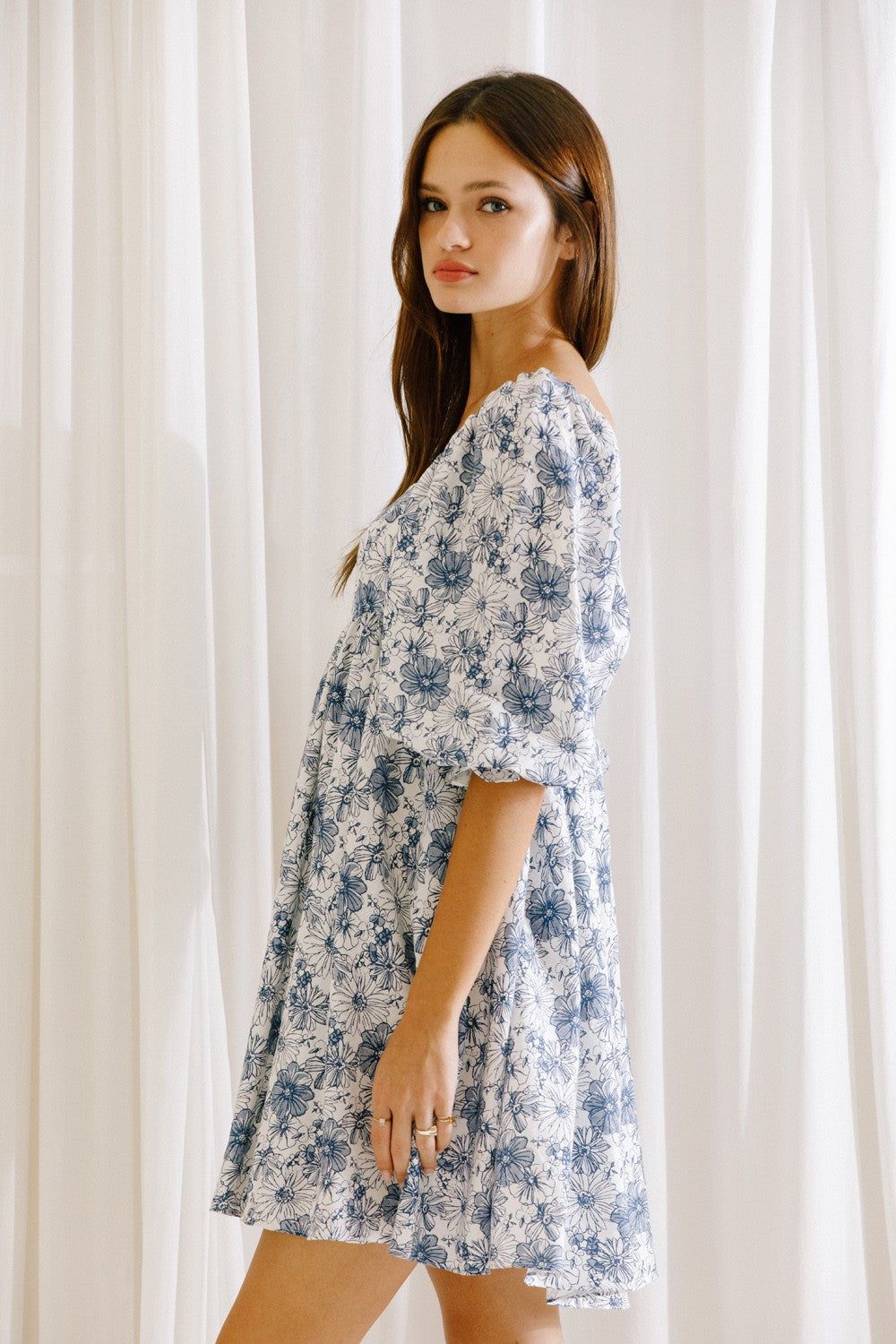 White Floral Puff Sleeve Dress sold by Pinkblush product image thumbnail 2