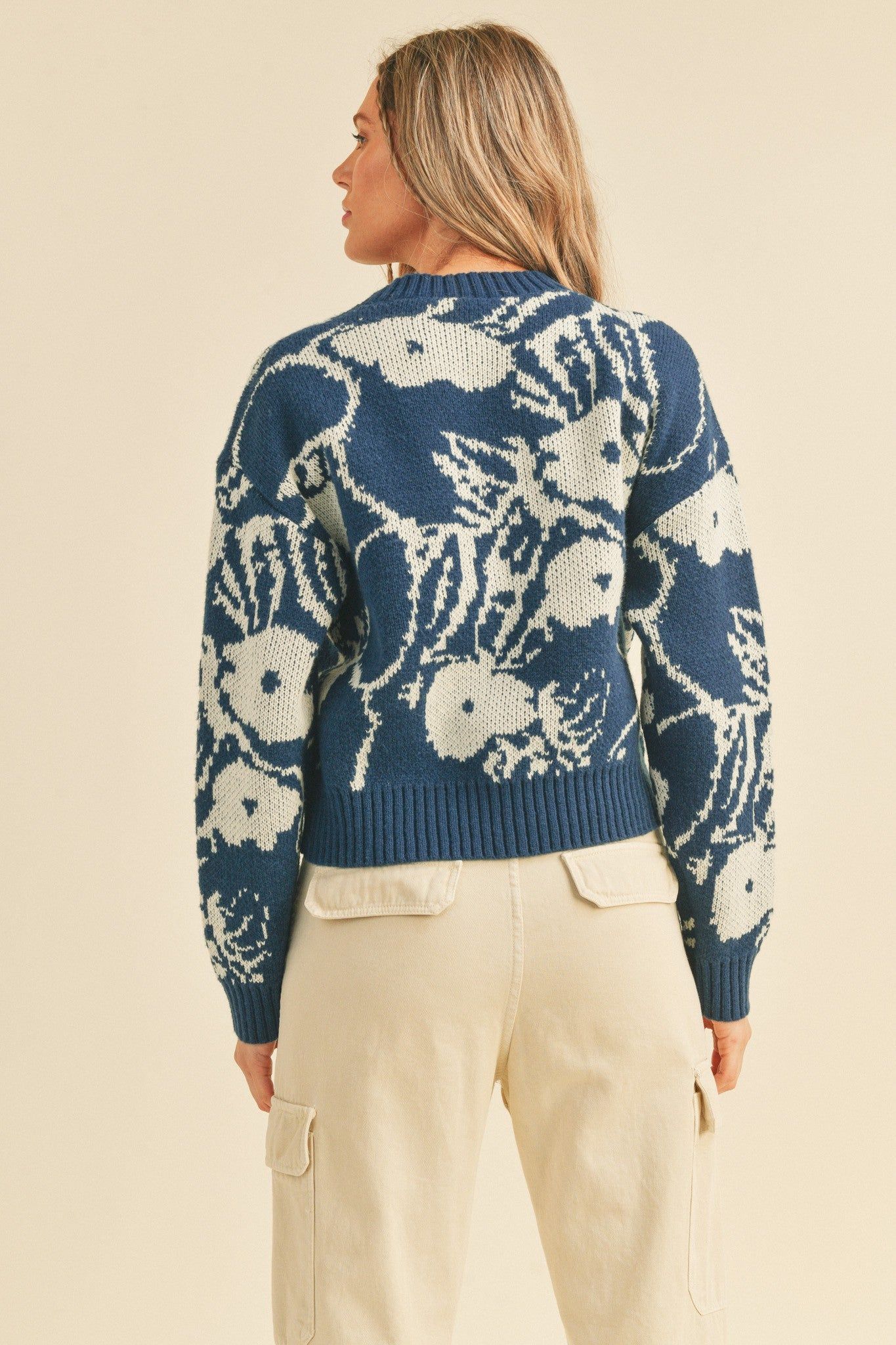 Teal Blue Floral Abstract Floral Knit Sweater sold by Pinkblush product image thumbnail 3