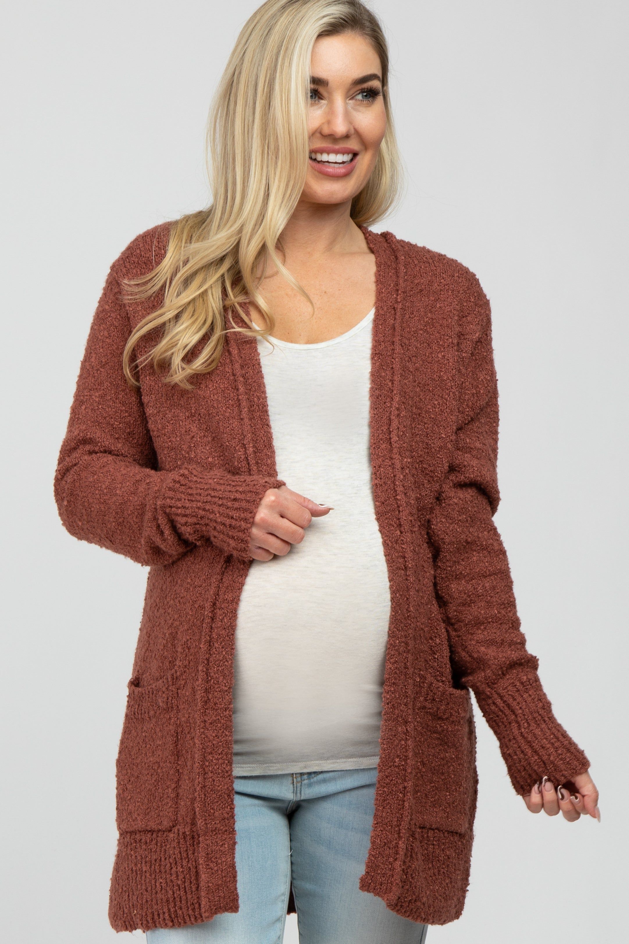 Mauve Popcorn Knit Maternity Cardigan sold by Pinkblush