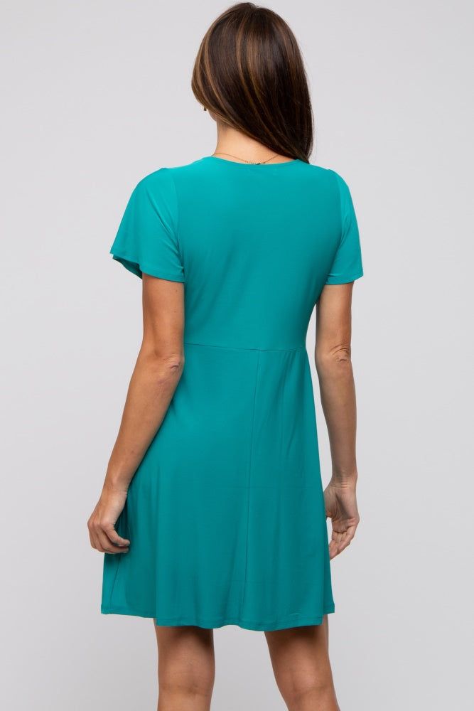 Teal Wrap V-Neck Short Sleeve Dress sold by Pinkblush product image thumbnail 3