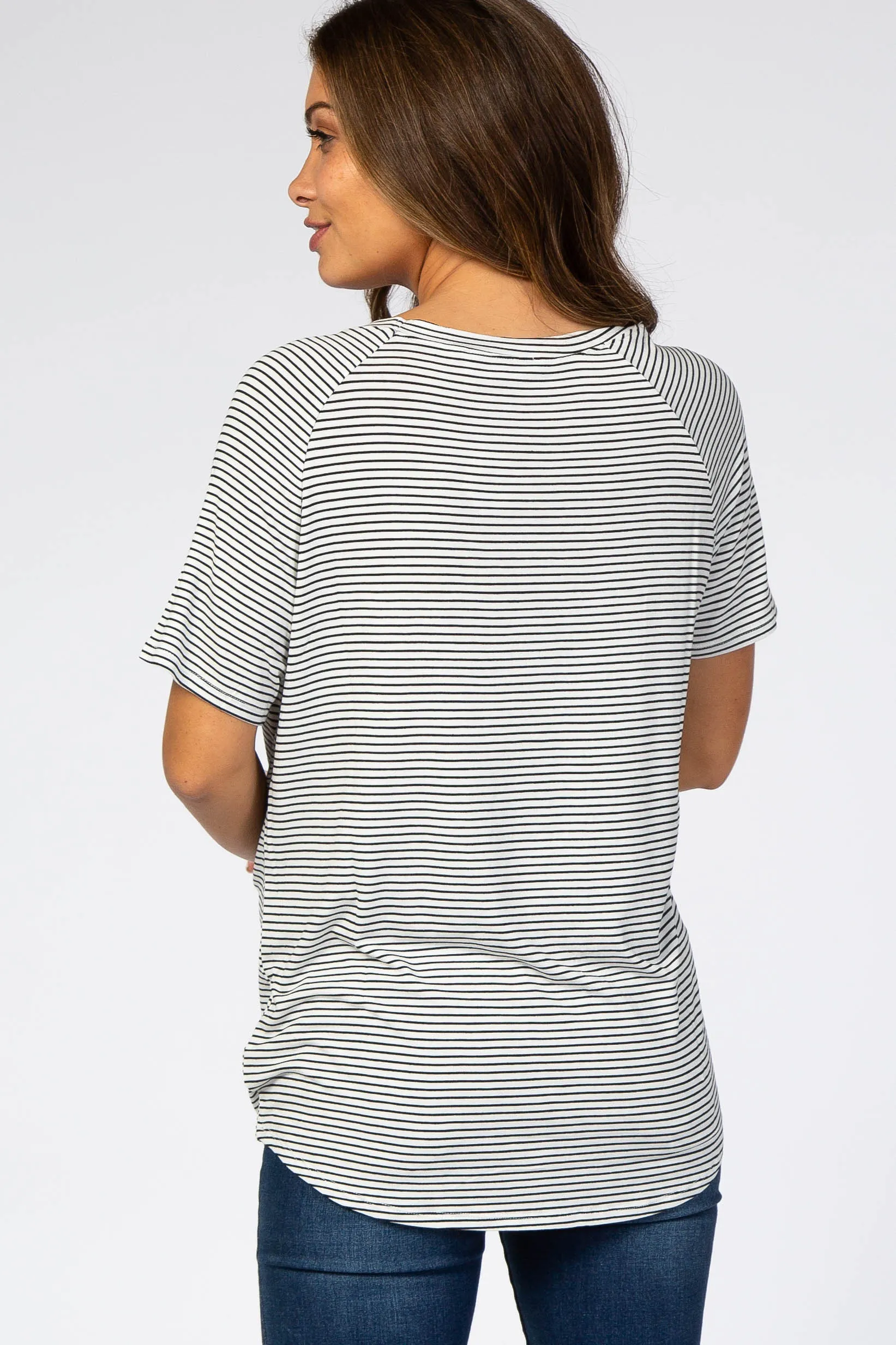 White Striped V-Neck Maternity Short Sleeve Top sold by Pinkblush product image thumbnail 3