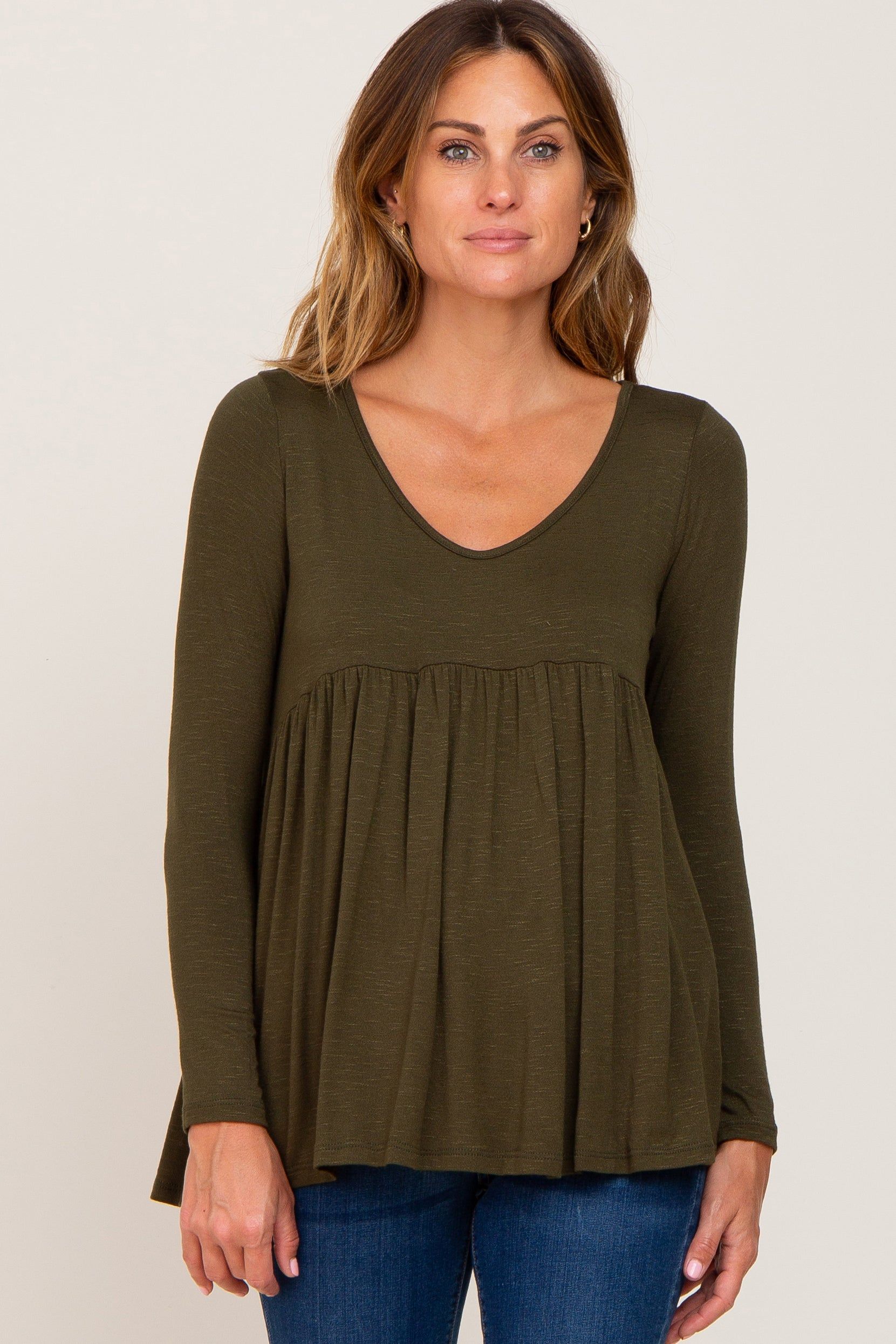 Olive Scoop Neck Long Sleeve Maternity Top sold by Pinkblush product image thumbnail 5