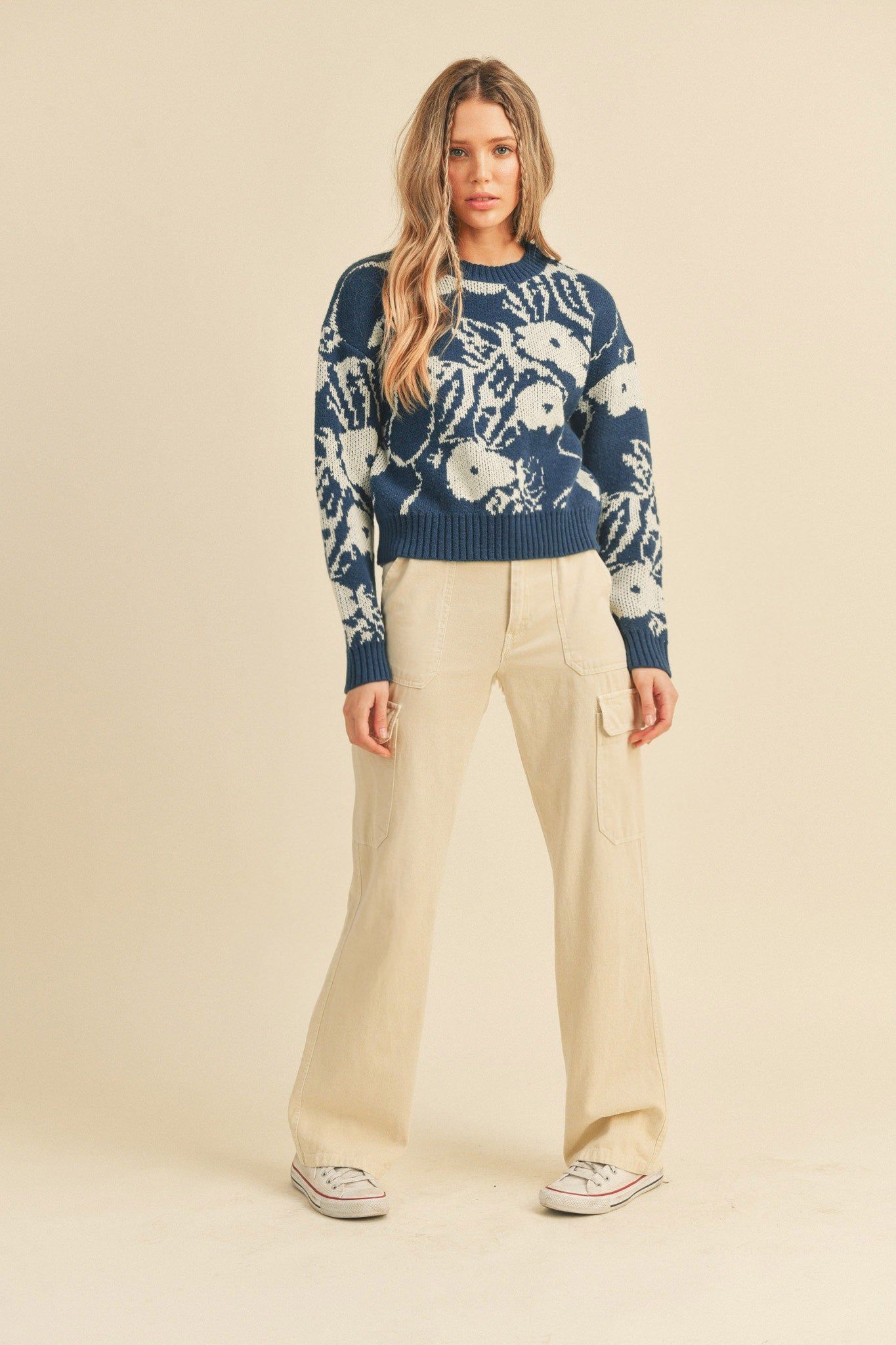 Teal Blue Floral Abstract Floral Knit Sweater sold by Pinkblush product image thumbnail 4