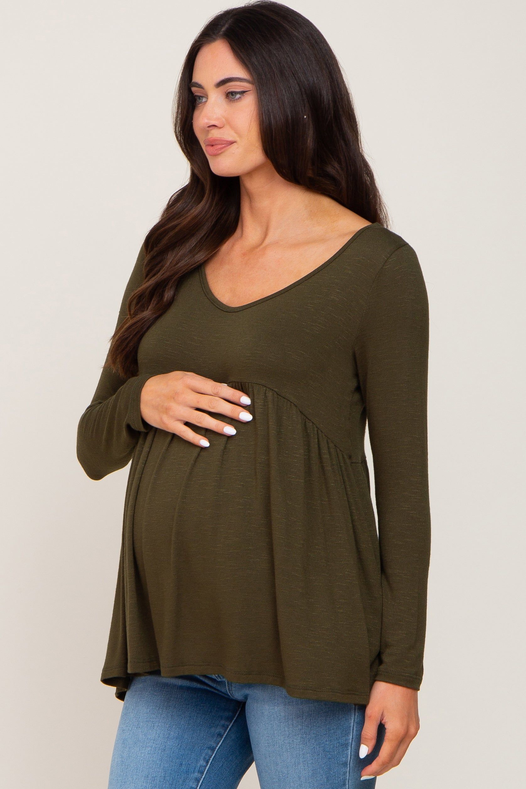 Olive Scoop Neck Long Sleeve Maternity Top sold by Pinkblush product image thumbnail 2