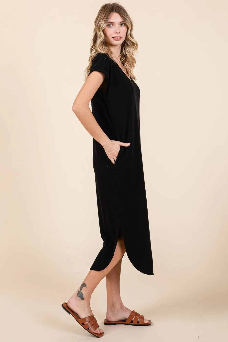 Black Rib Knit Scoop Neck Midi Dress sold by Pinkblush product image thumbnail 2