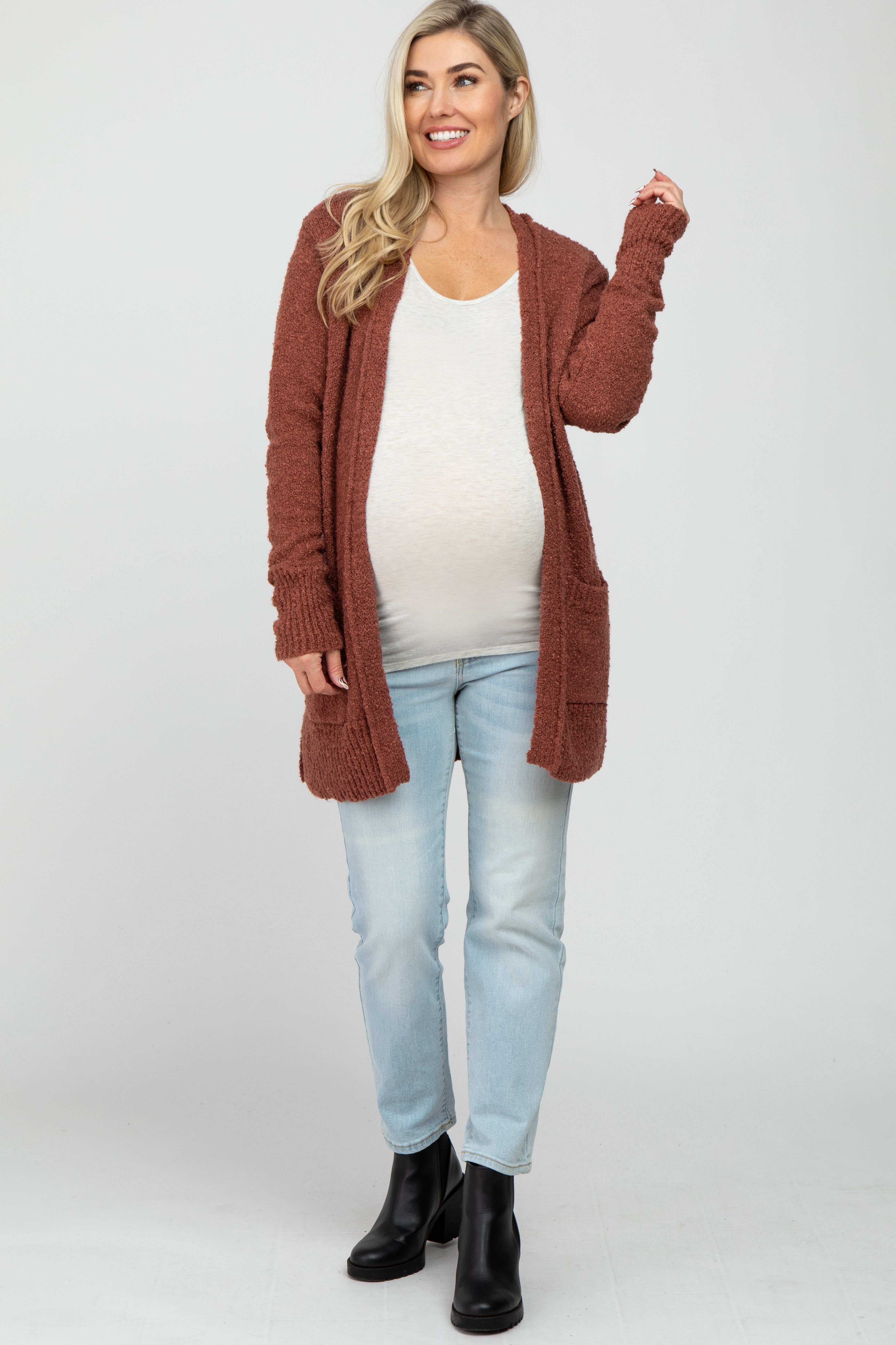 Mauve Popcorn Knit Maternity Cardigan sold by Pinkblush product image thumbnail 2