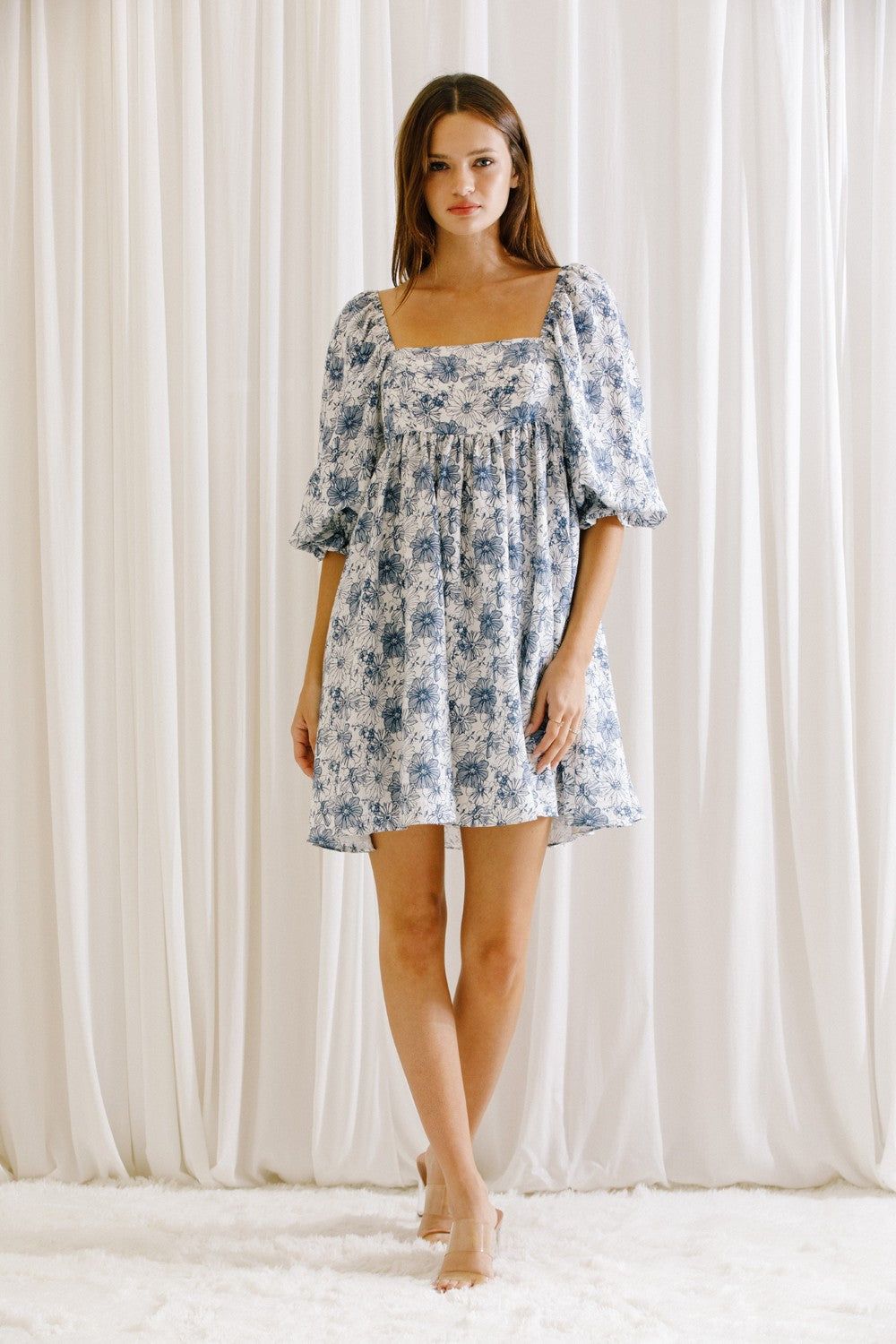 White Floral Puff Sleeve Dress sold by Pinkblush product image thumbnail 4
