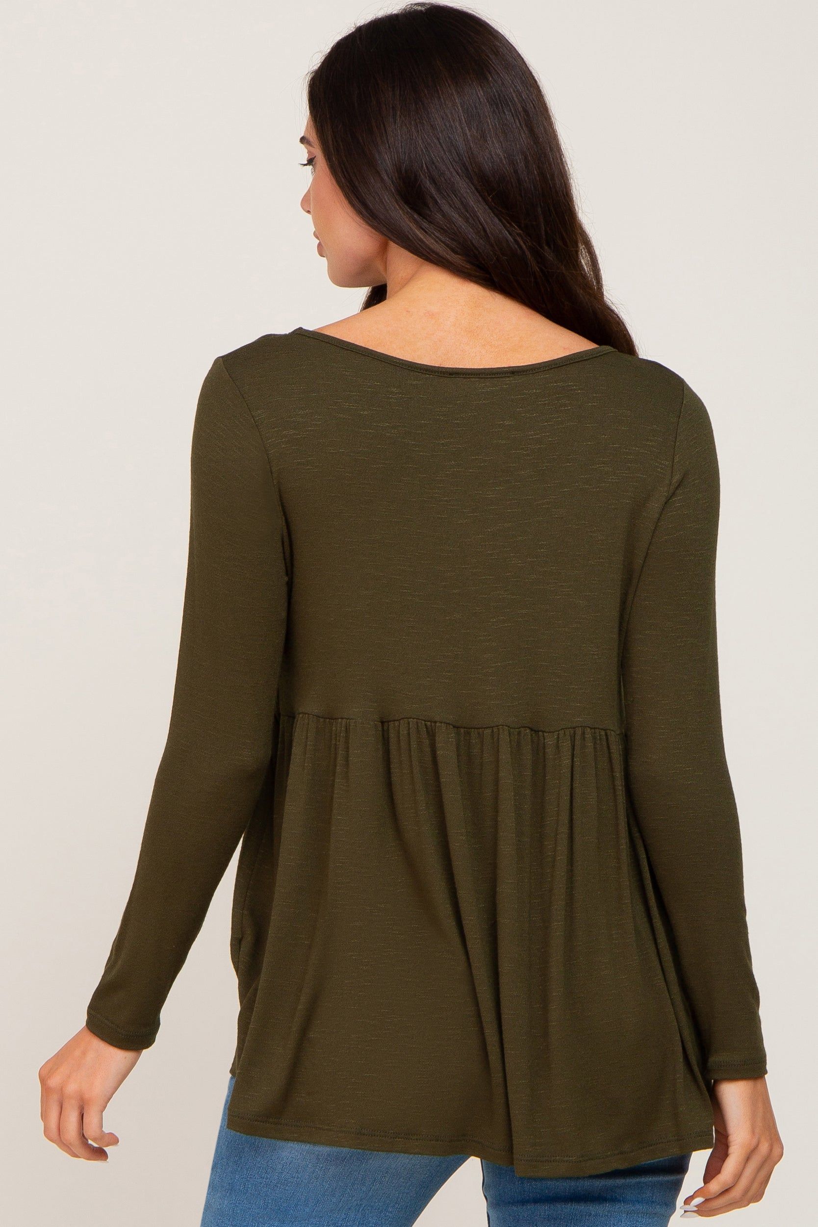 Olive Scoop Neck Long Sleeve Maternity Top sold by Pinkblush product image thumbnail 3
