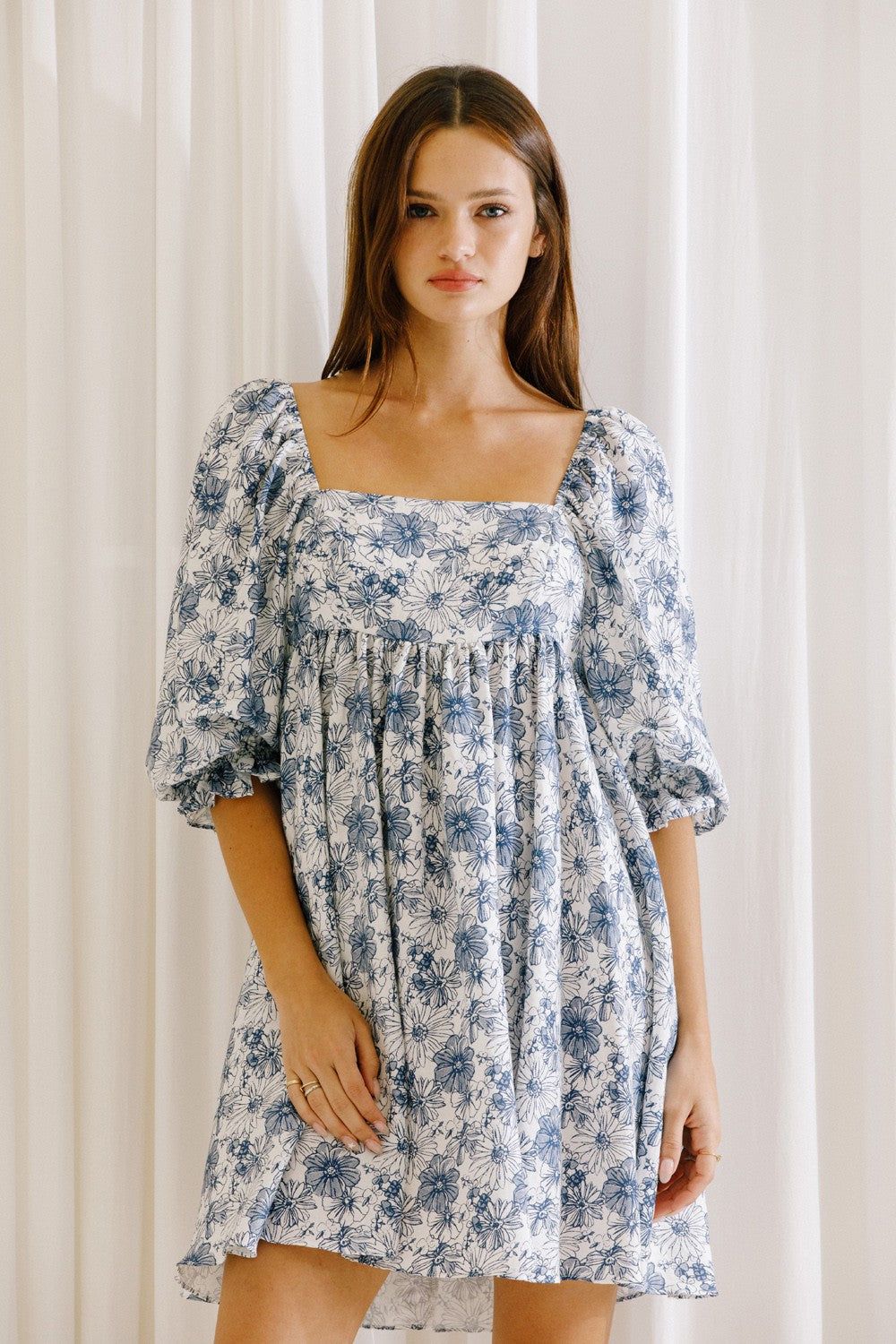 White Floral Puff Sleeve Dress sold by Pinkblush