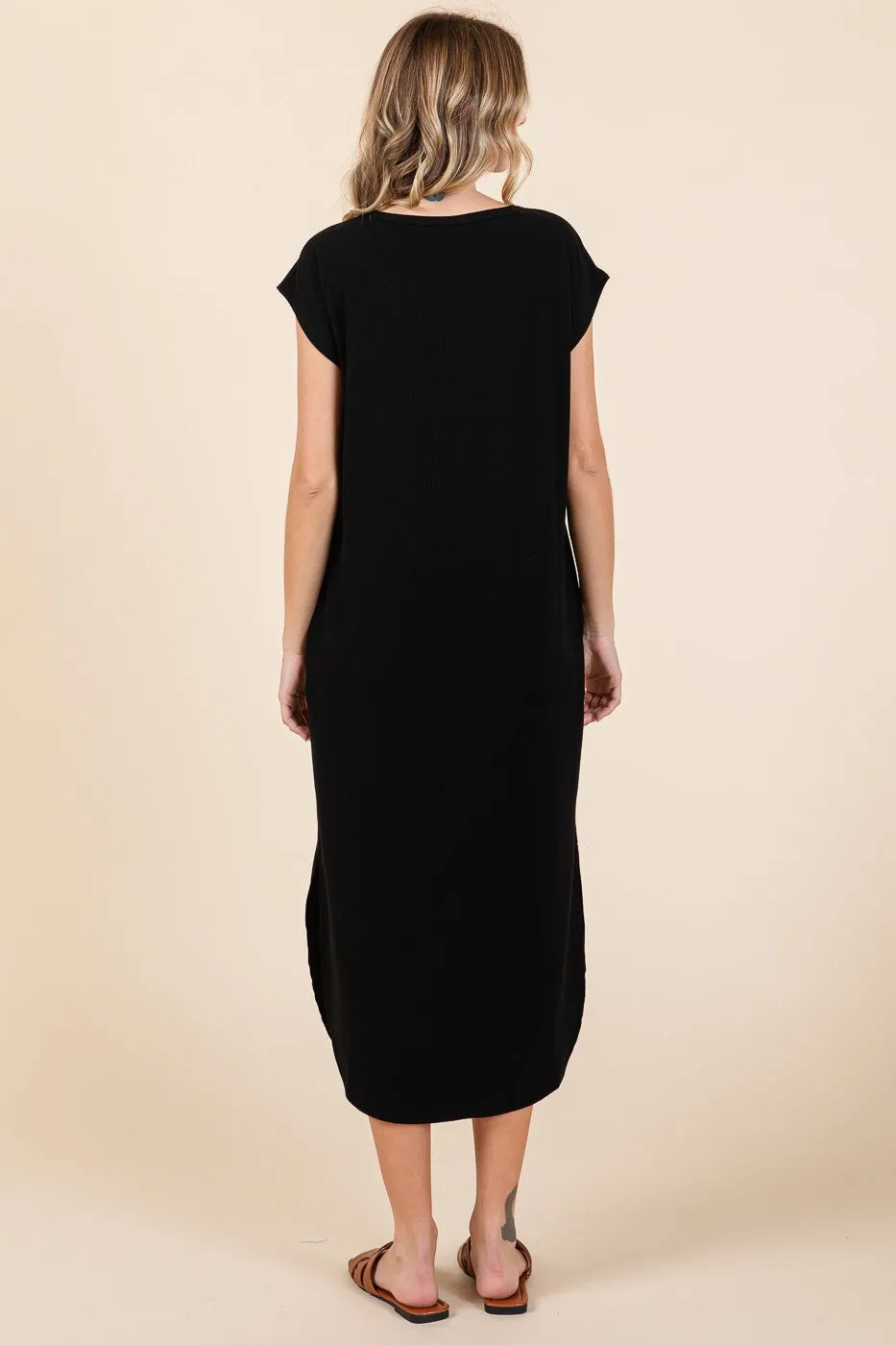 Black Rib Knit Scoop Neck Midi Dress sold by Pinkblush product image thumbnail 3