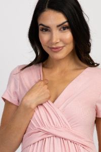 Tall Pink Draped Maternity/Nursing Maxi Dress sold by Pinkblush