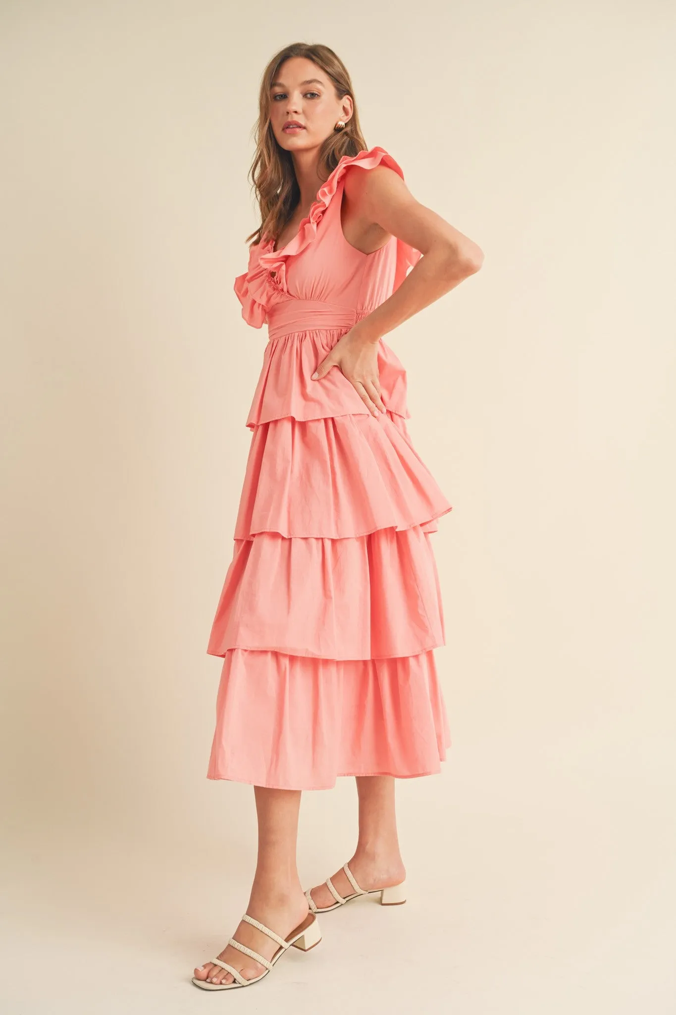 Papaya Layered Ruffle Trim Midi Dress sold by Pinkblush product image thumbnail 2