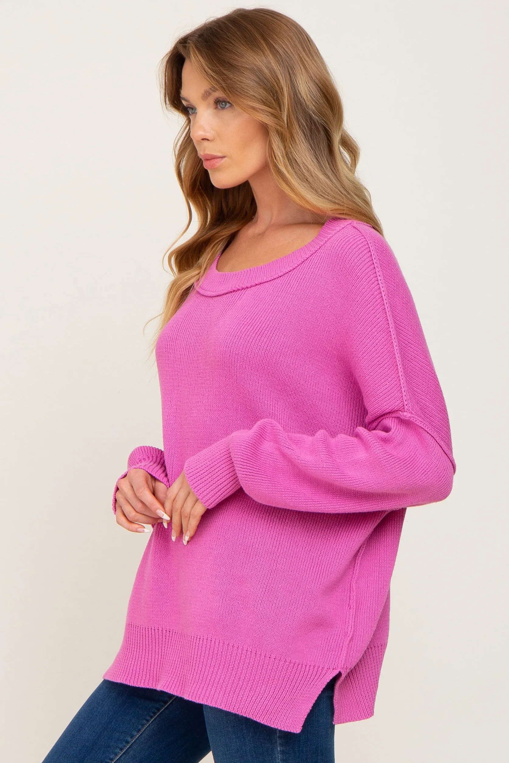 Magenta Exposed Seam Side Slit Sweater sold by Pinkblush product image thumbnail 3
