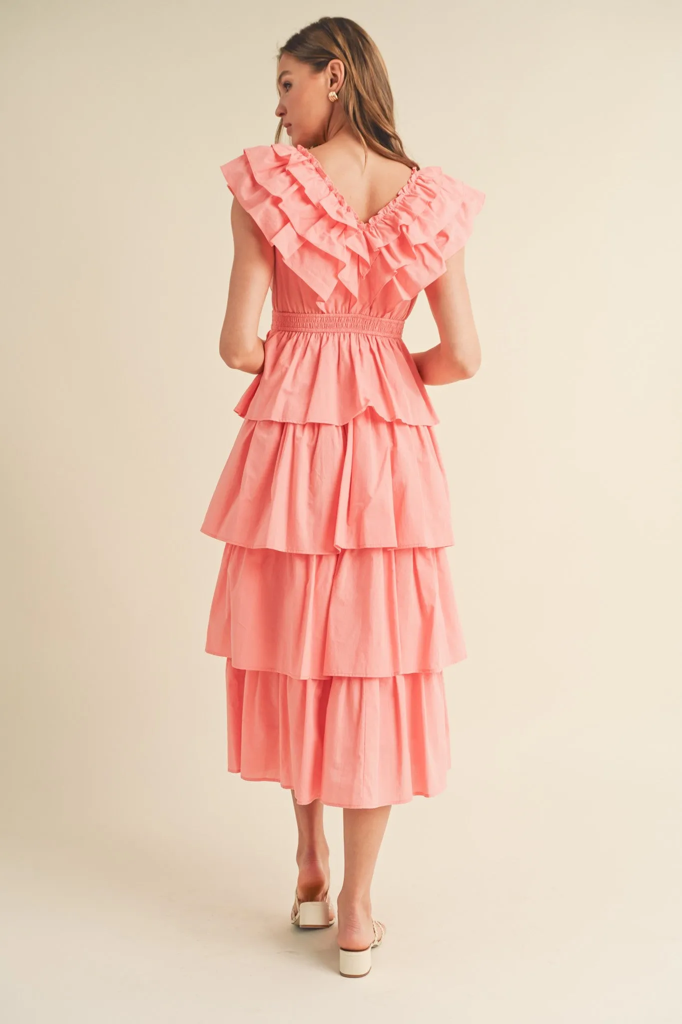 Papaya Layered Ruffle Trim Midi Dress sold by Pinkblush product image thumbnail 3