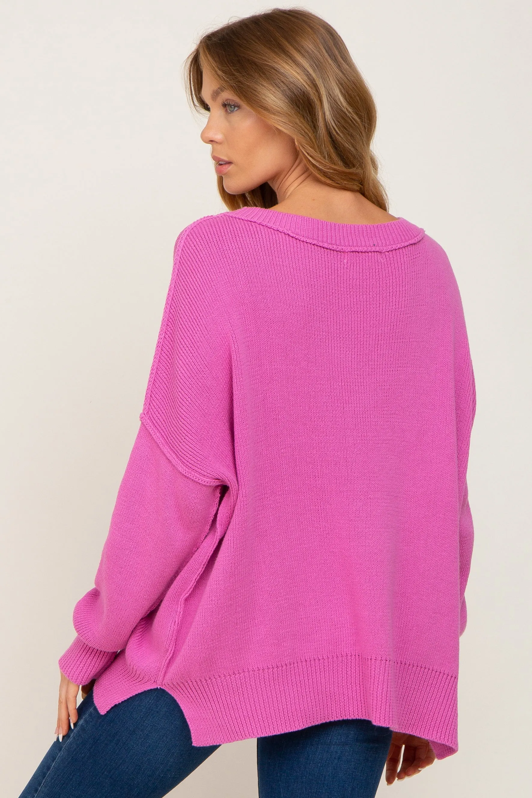 Magenta Exposed Seam Side Slit Sweater sold by Pinkblush product image thumbnail 4