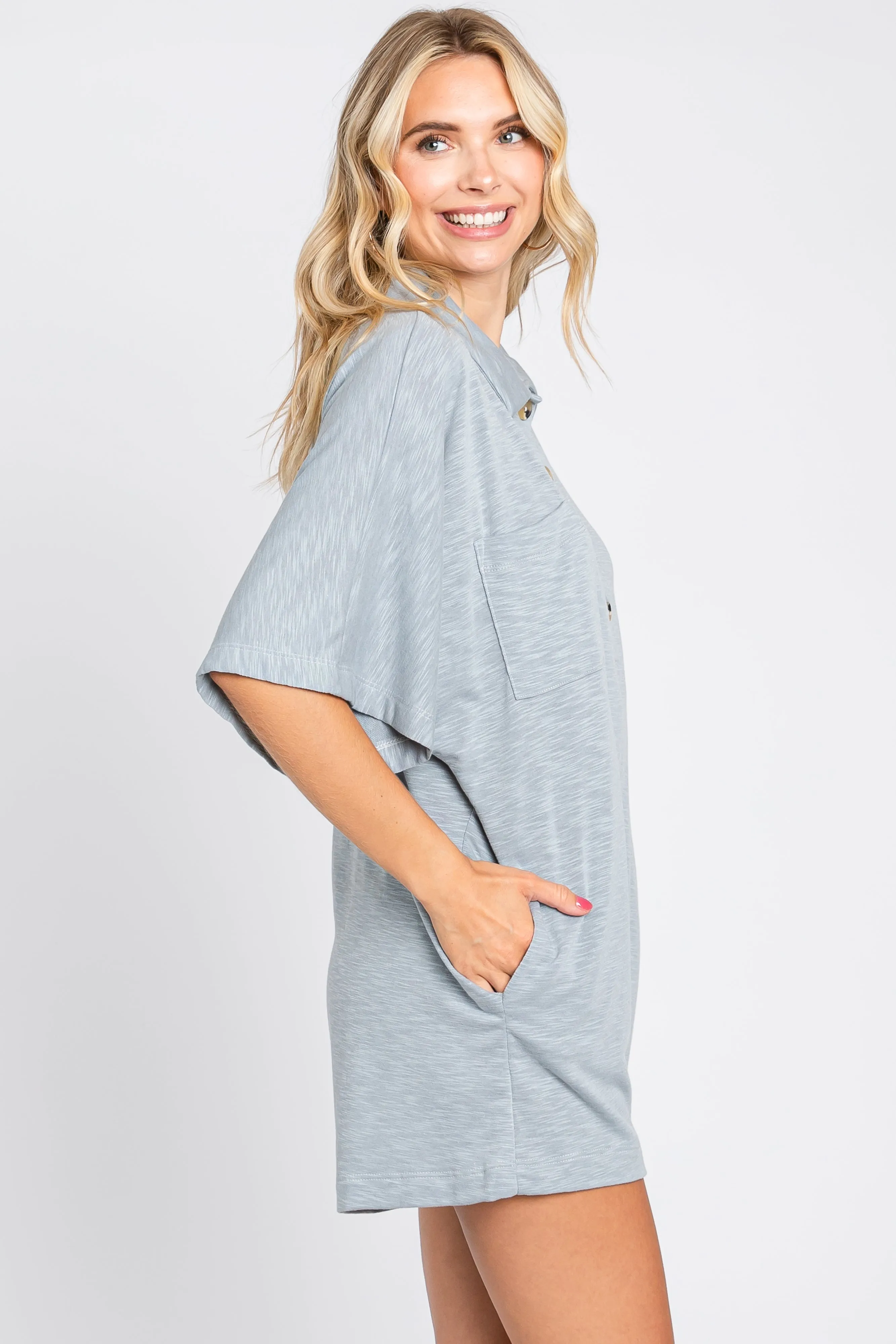 Grey Heathered Front Button Romper sold by Pinkblush product image thumbnail 3