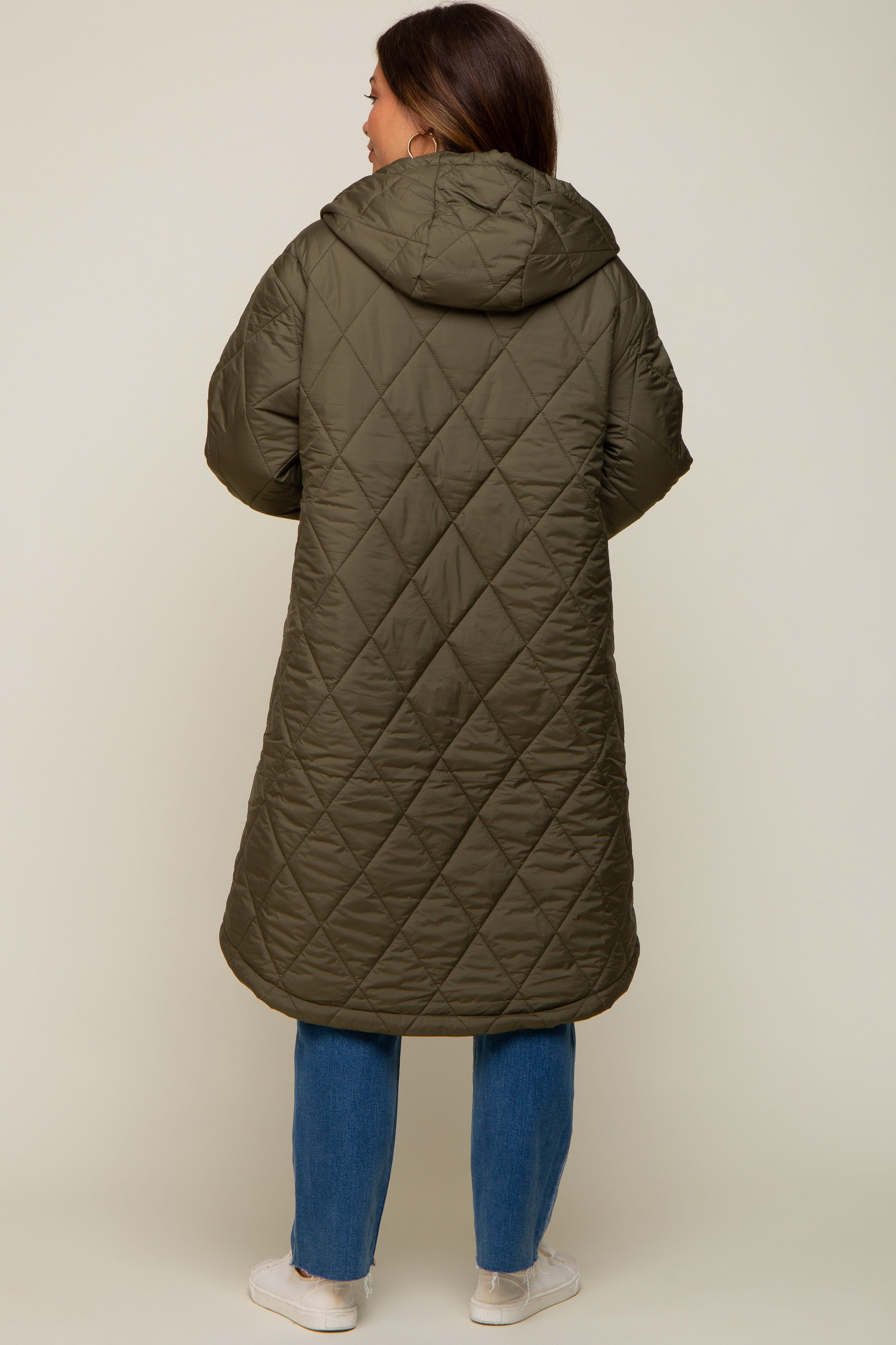 Olive Quilted Long Maternity Puffer Jacket sold by Pinkblush product image thumbnail 3