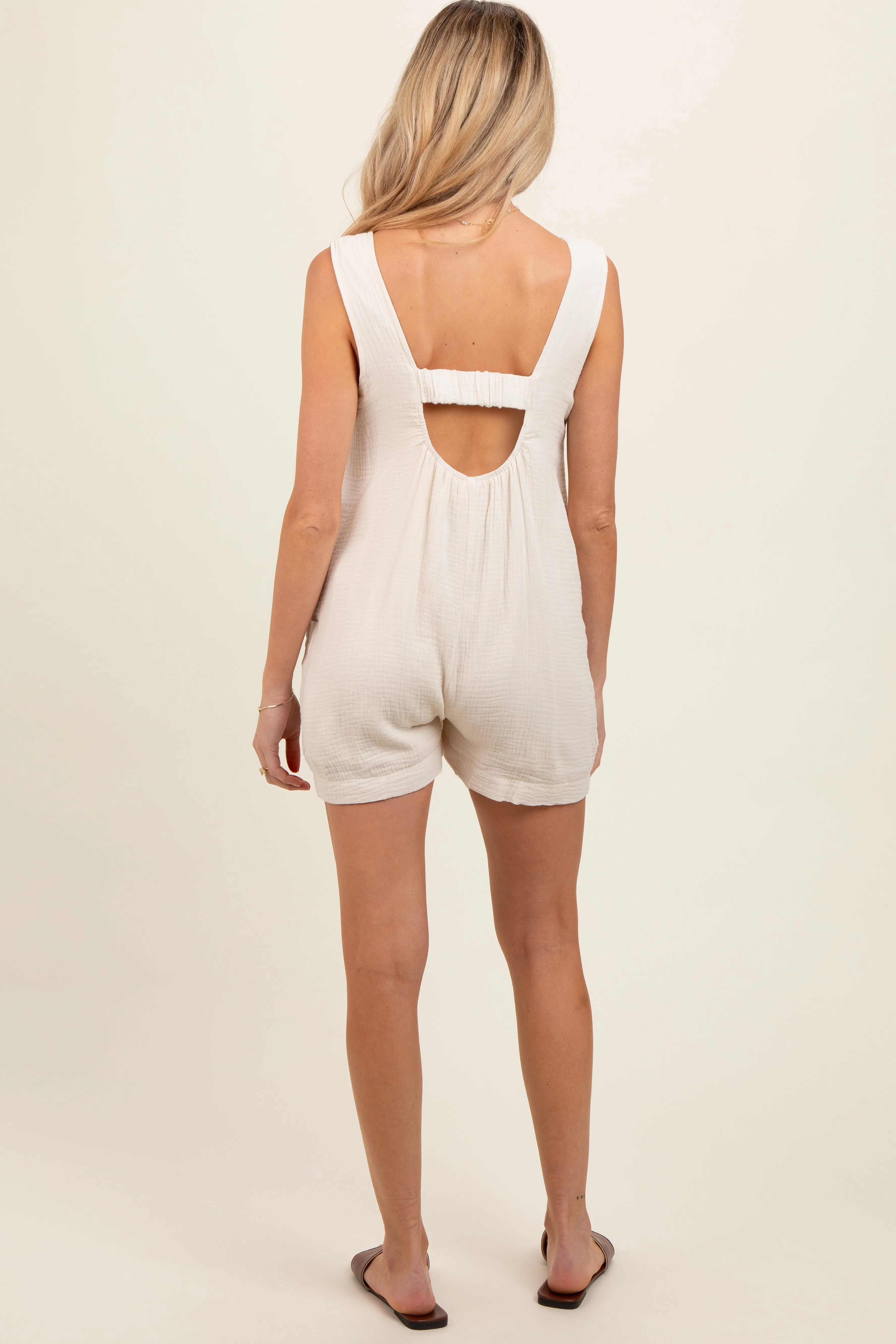 Cream Back Cutout Maternity Romper sold by Pinkblush product image thumbnail 3