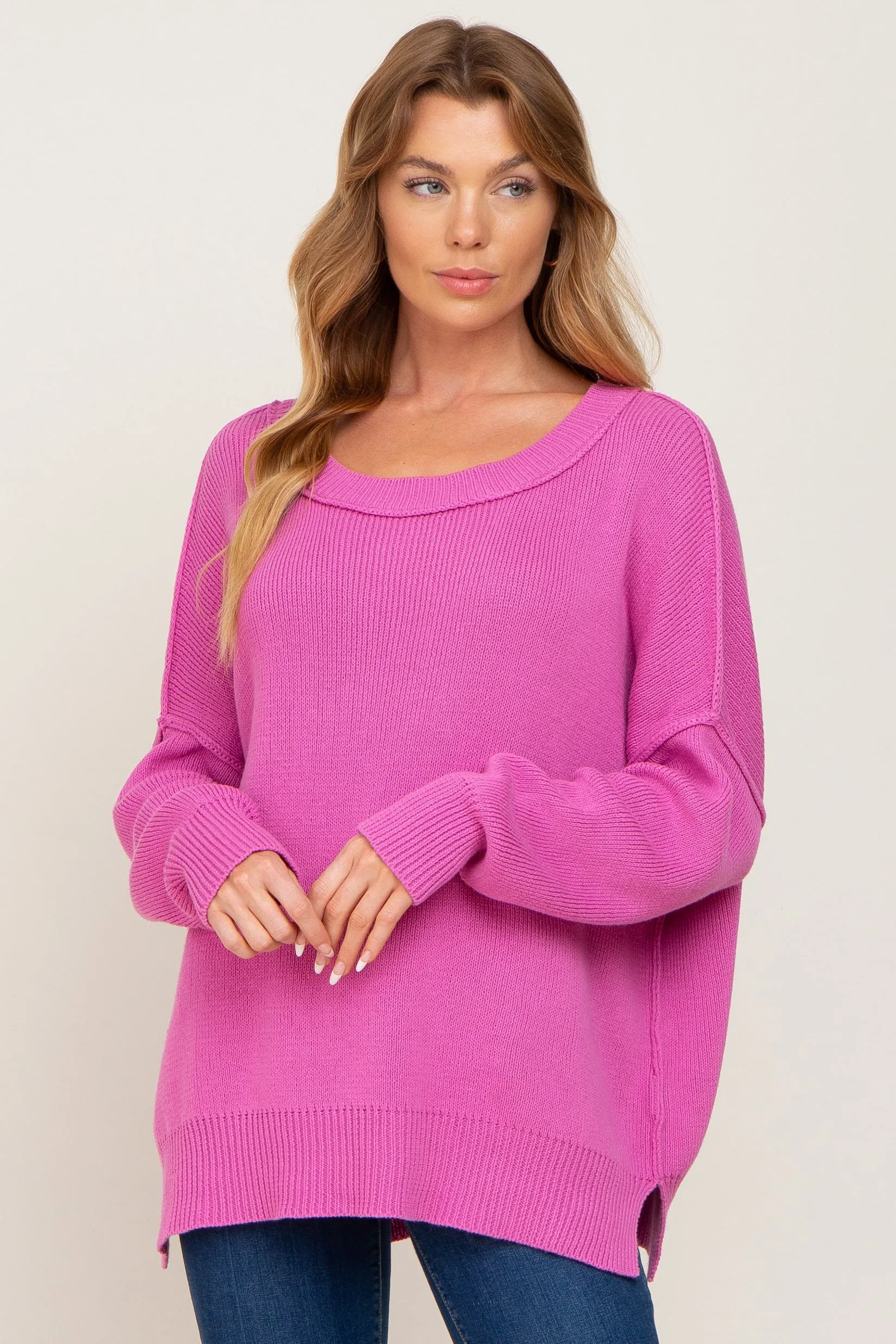 Magenta Exposed Seam Side Slit Sweater sold by Pinkblush product image thumbnail 2