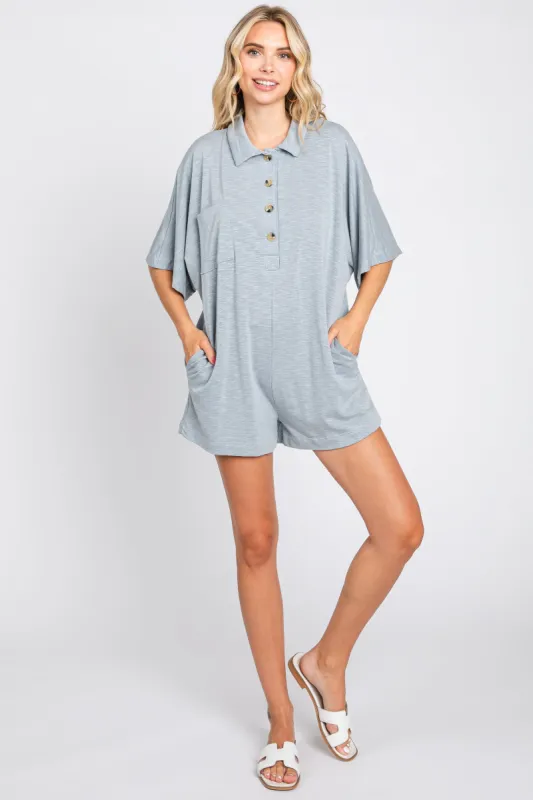 Grey Heathered Front Button Romper sold by Pinkblush