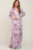 Lavender Floral Chiffon Long Sleeve Maternity Maxi Dress sold by Pinkblush