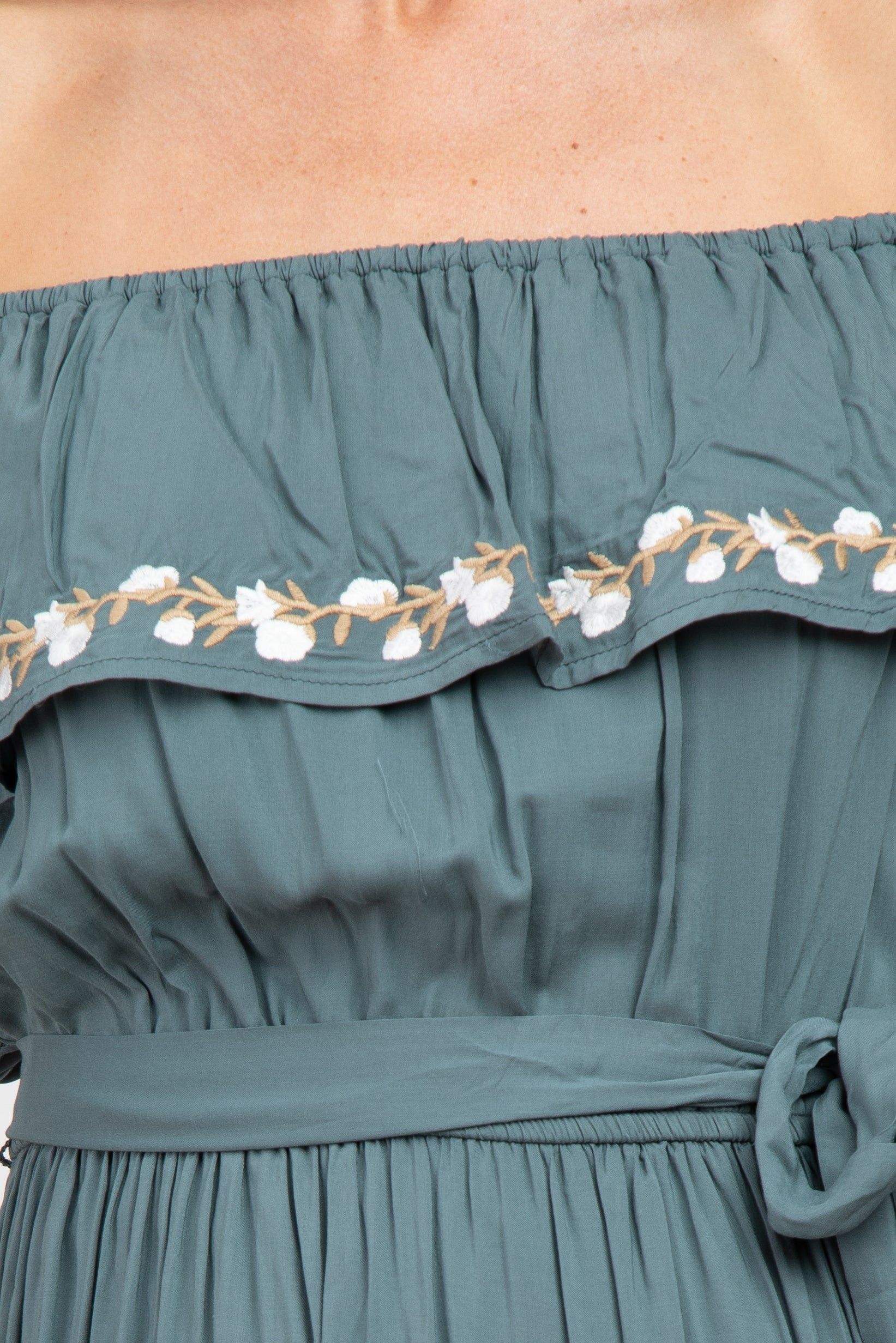 Green Floral Embroidered Off Shoulder Maternity Dress sold by Pinkblush product image thumbnail 4