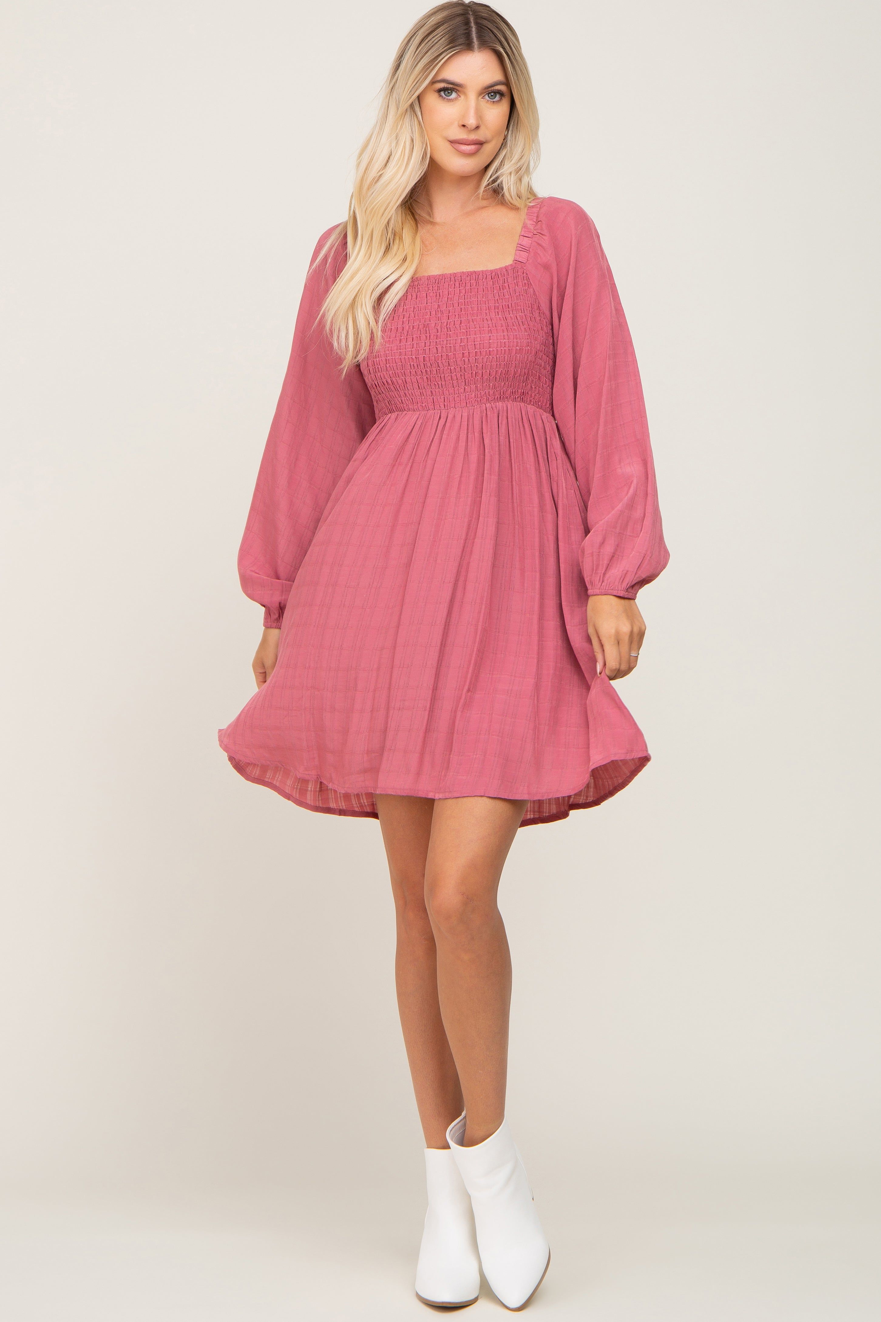 Magenta Smocked Long Sleeve Dress sold by Pinkblush product image thumbnail 4