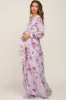 Lavender Floral Chiffon Long Sleeve Maternity Maxi Dress sold by Pinkblush