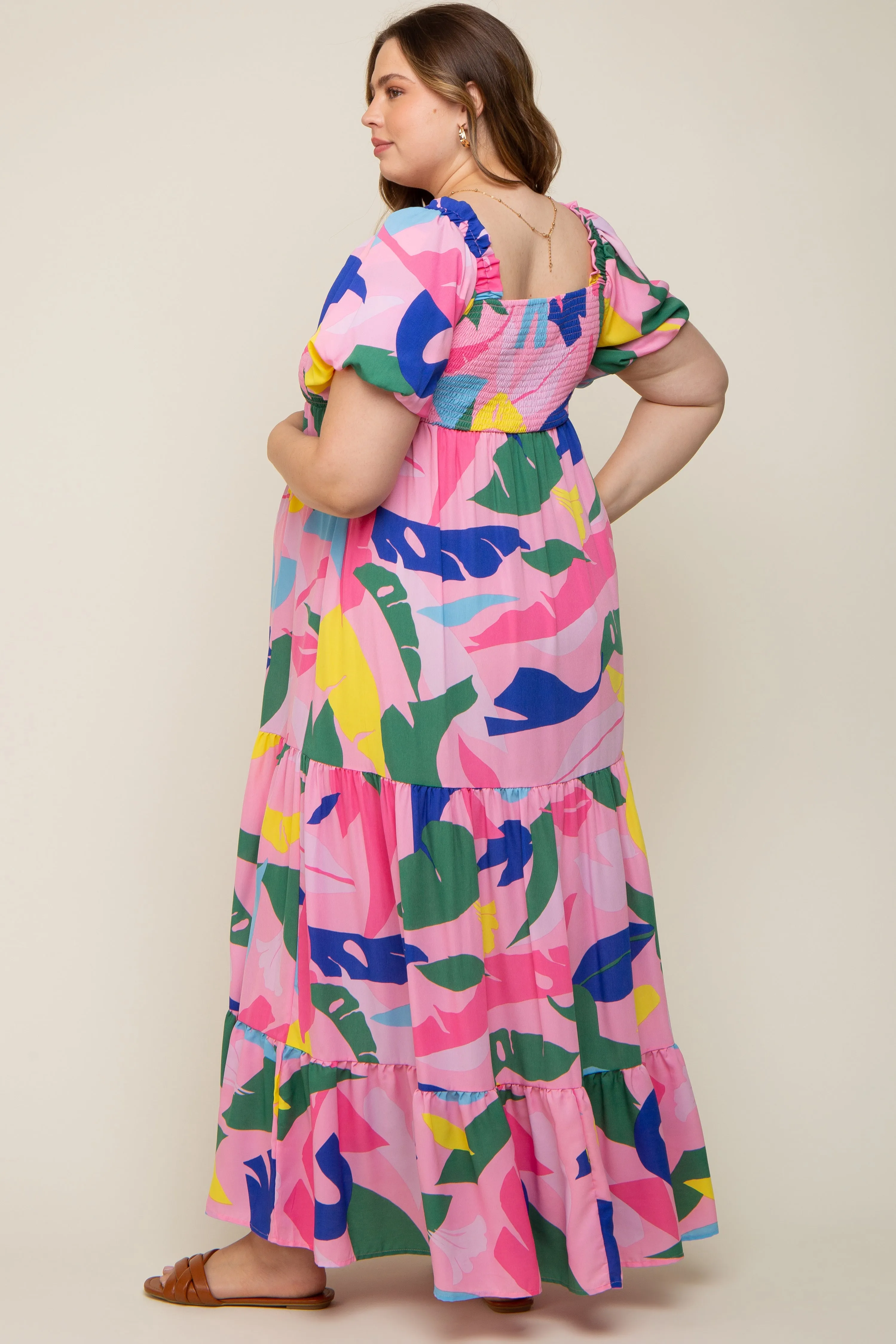 Pink Abstract Print Puff Sleeve Maternity Plus Maxi Dress sold by Pinkblush product image thumbnail 2
