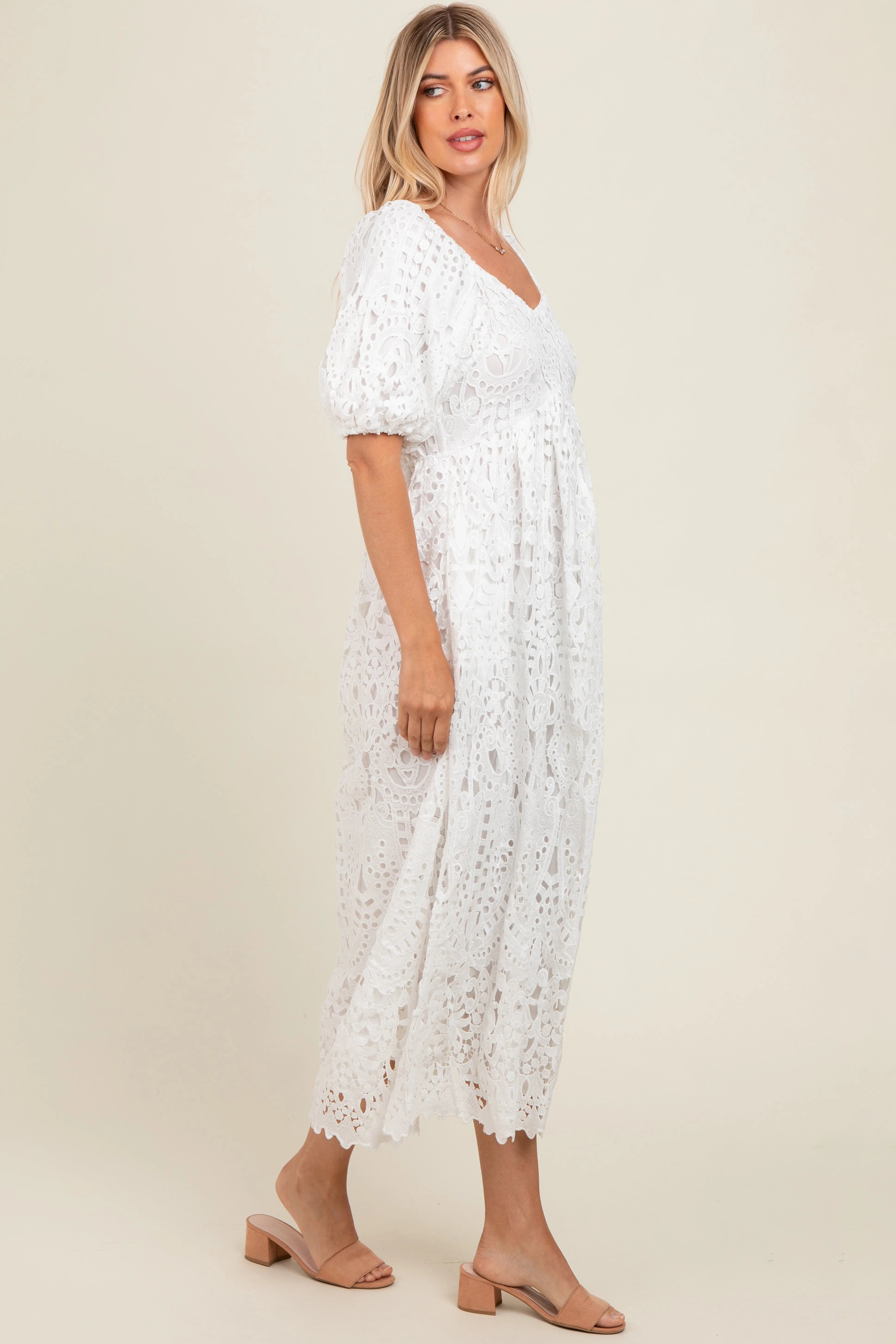 Ivory Eyelet Lace Midi Dress sold by Pinkblush product image thumbnail 3