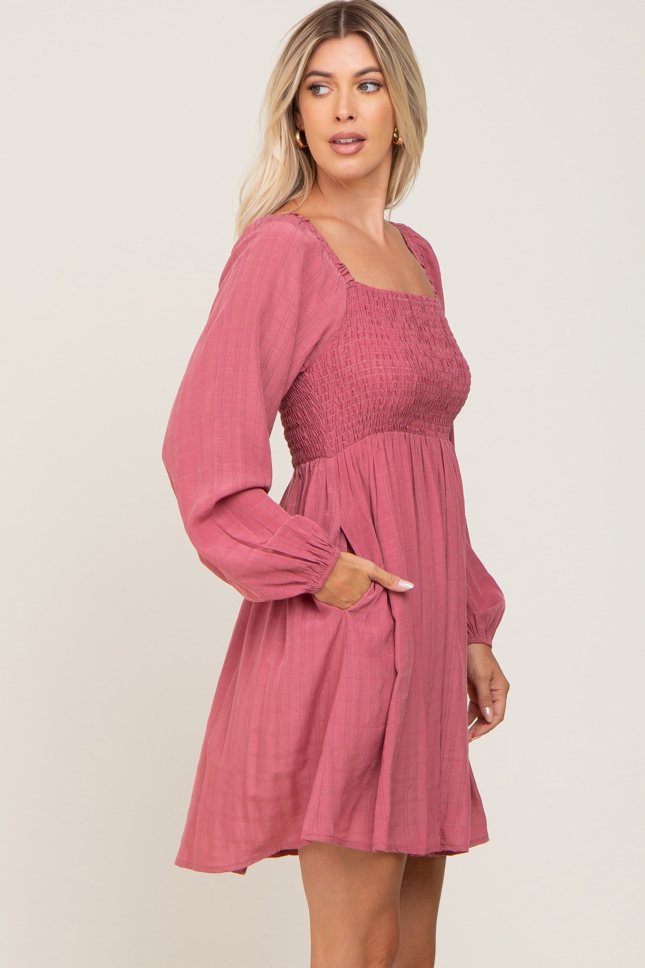 Magenta Smocked Long Sleeve Dress sold by Pinkblush product image thumbnail 2