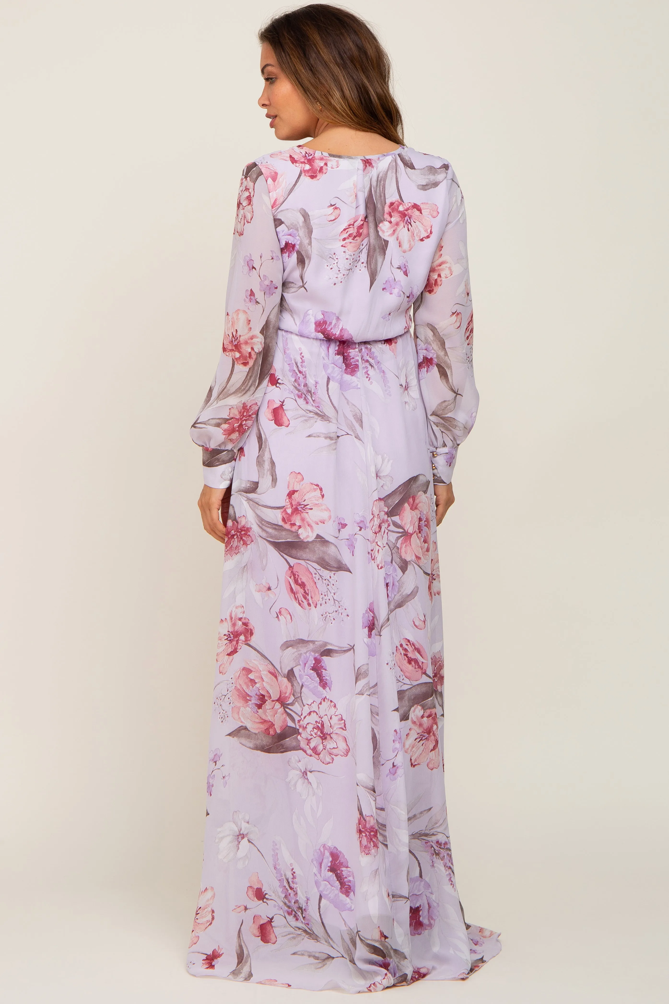 Lavender Floral Chiffon Long Sleeve Maternity Maxi Dress sold by Pinkblush product image thumbnail 3
