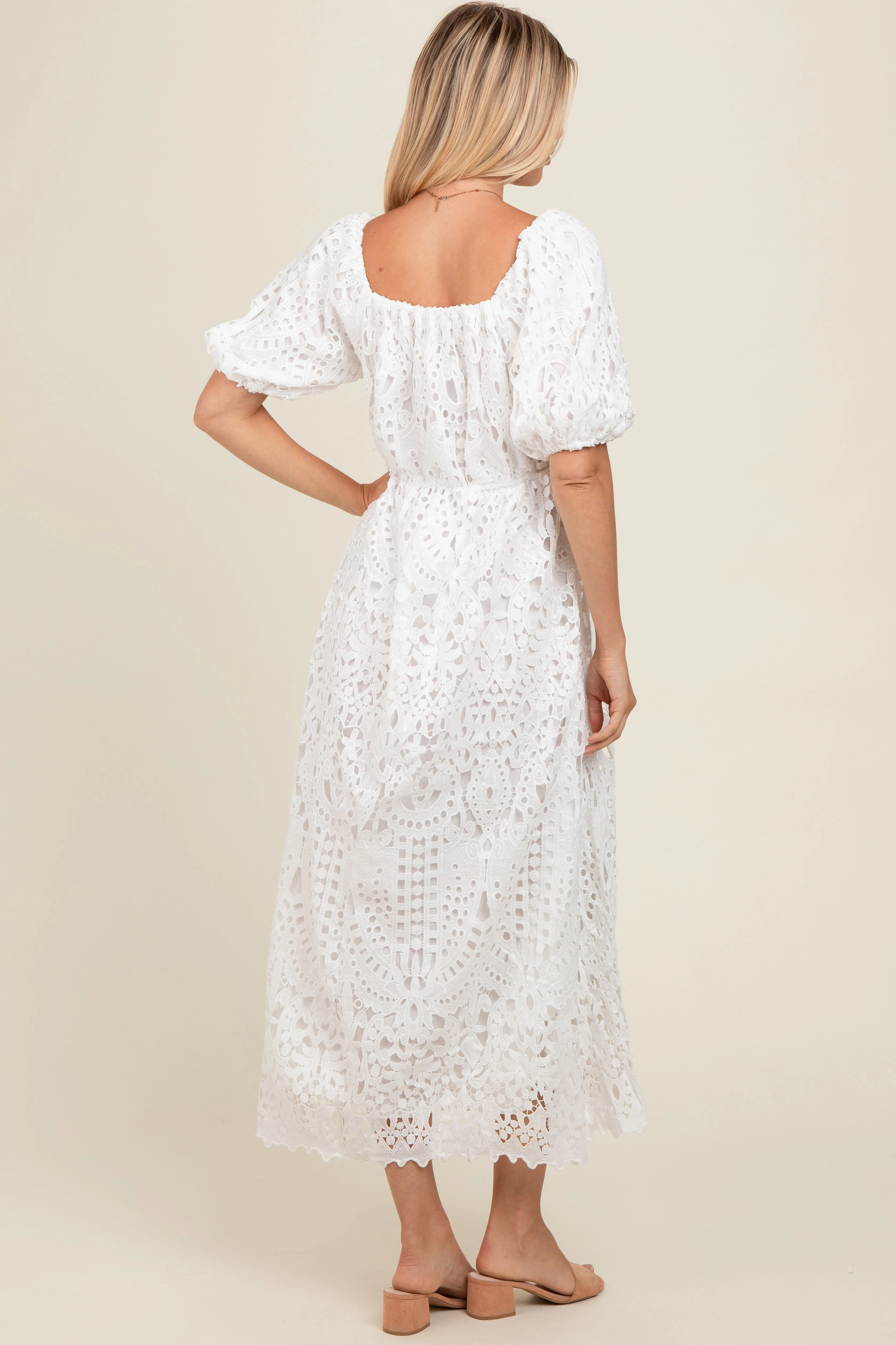Ivory Eyelet Lace Midi Dress sold by Pinkblush product image thumbnail 4