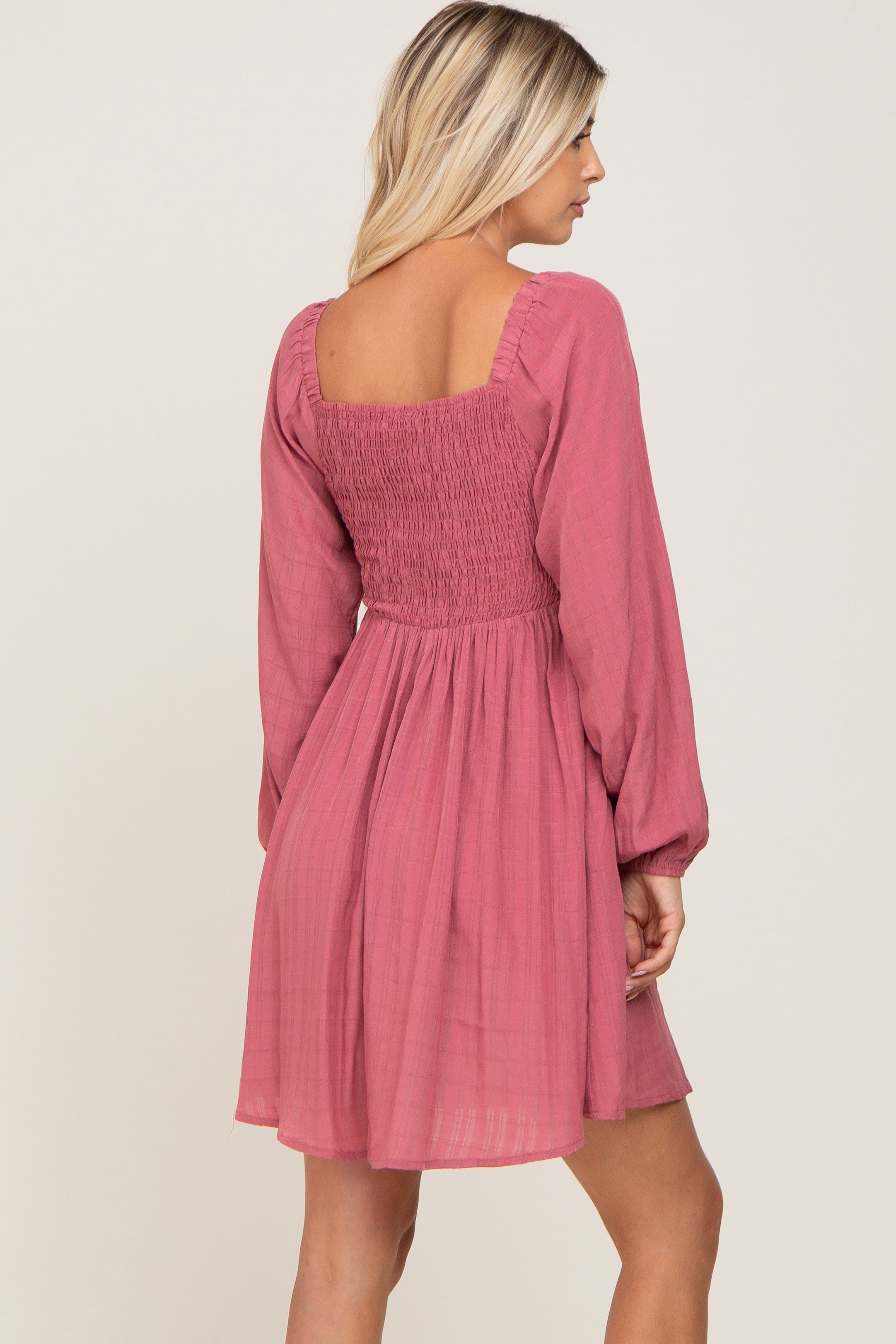 Magenta Smocked Long Sleeve Dress sold by Pinkblush product image thumbnail 3