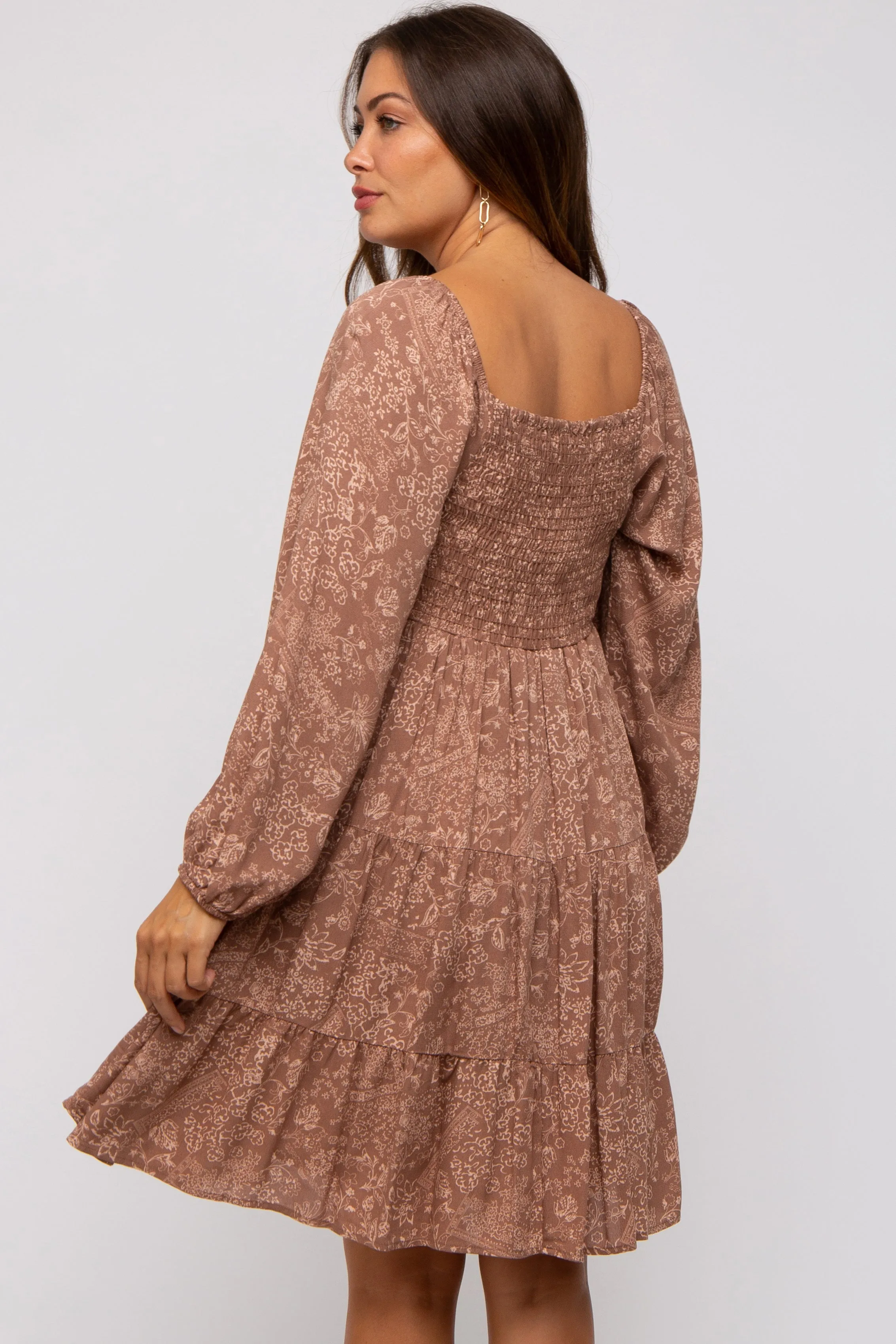 Mocha Floral Tier Long Sleeve Maternity Dress sold by Pinkblush product image thumbnail 5
