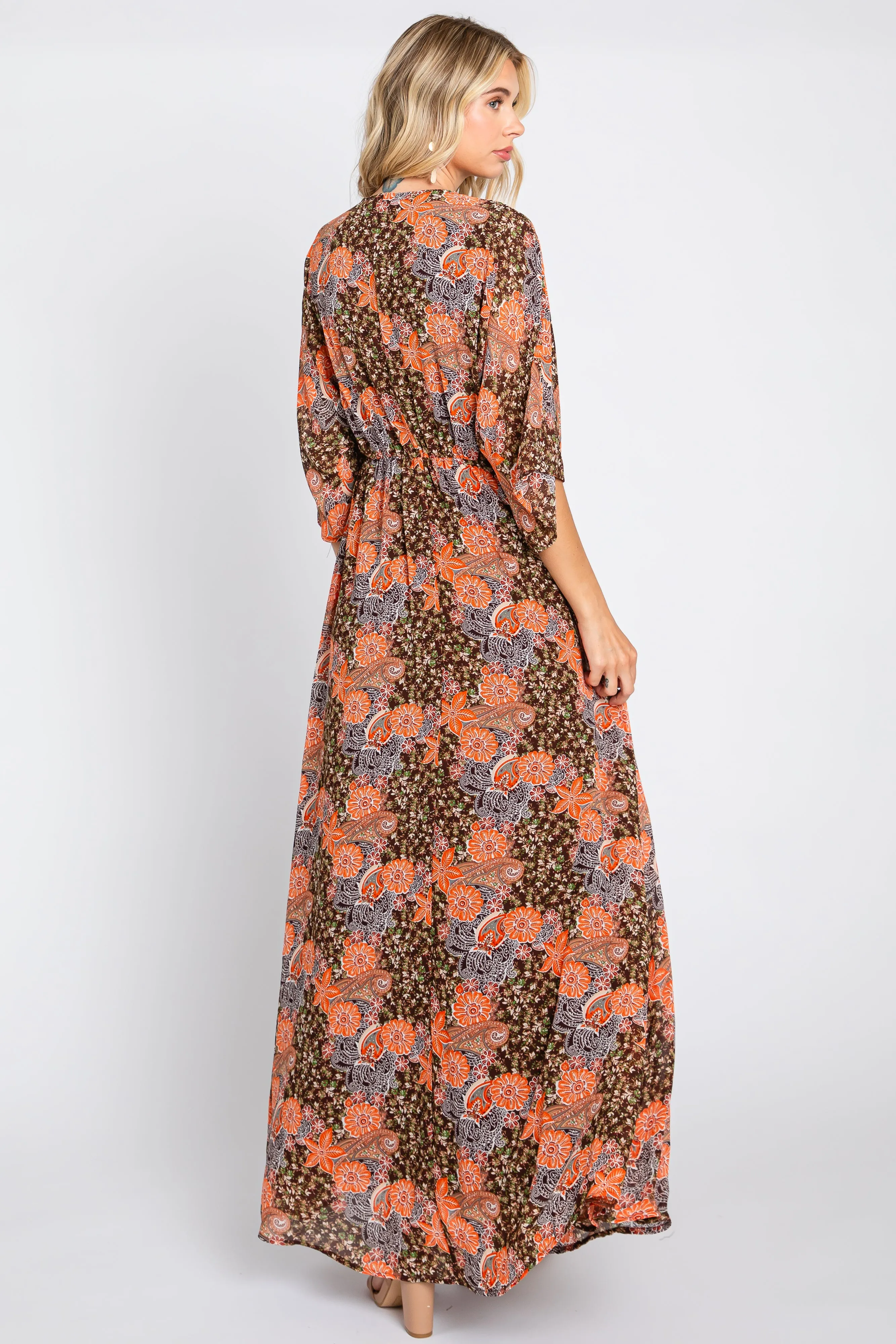 Brown Floral Paisley Chiffon Maxi Dress sold by Pinkblush product image thumbnail 3